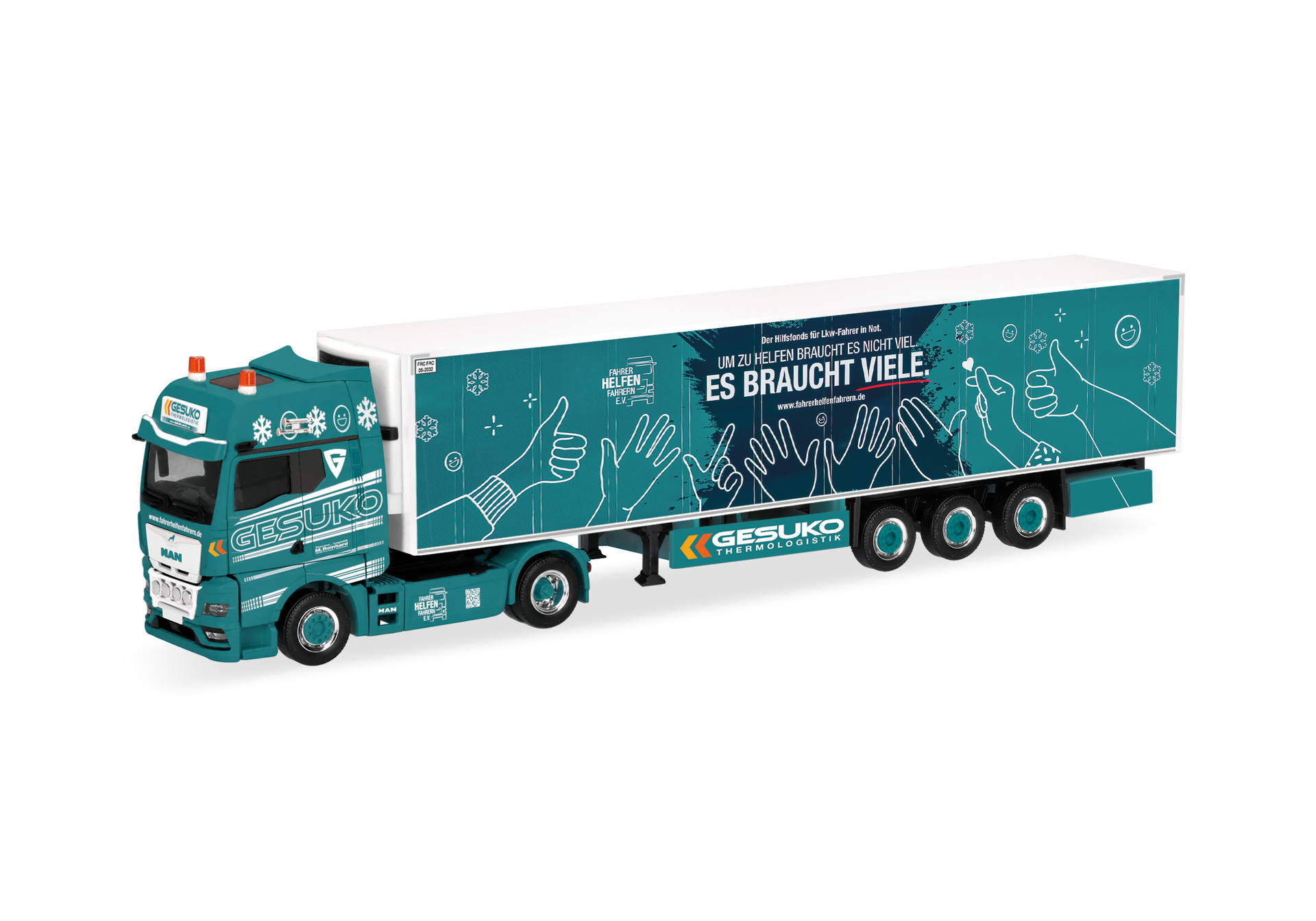Herpa 322140 | MAN TGX GX | Kühlkoffer-Sattelzug | GESUKO/Fahrer helfen Fahrern | 1:87