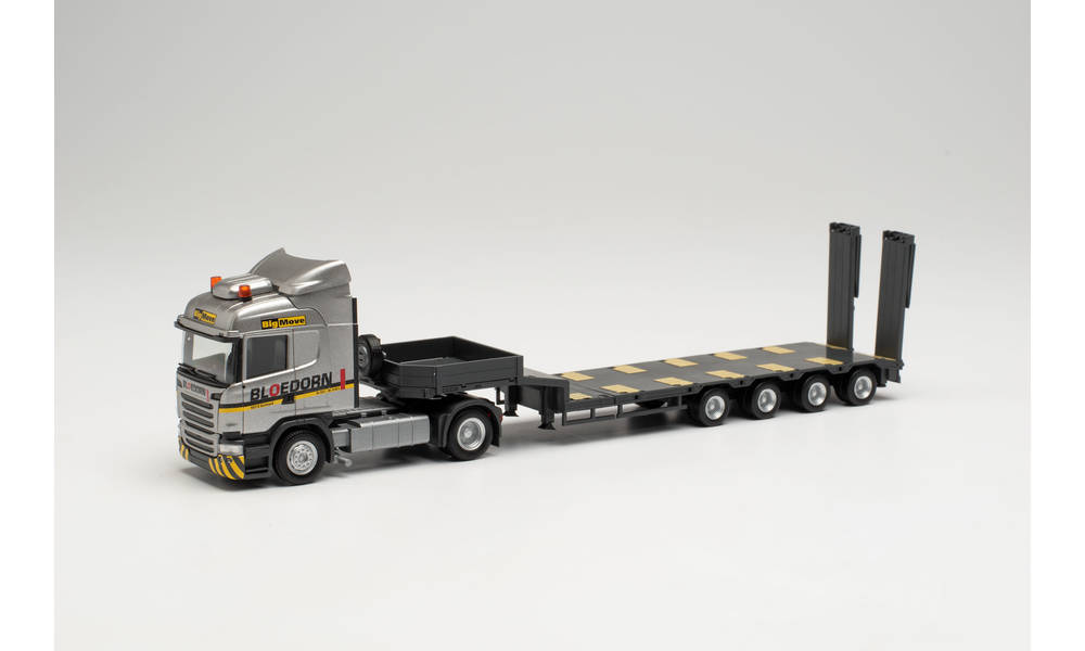 Herpa 949590 - Scania R´13 HL 4x2 Semitieflade-Sattelzug - Bloedorn. 1:87