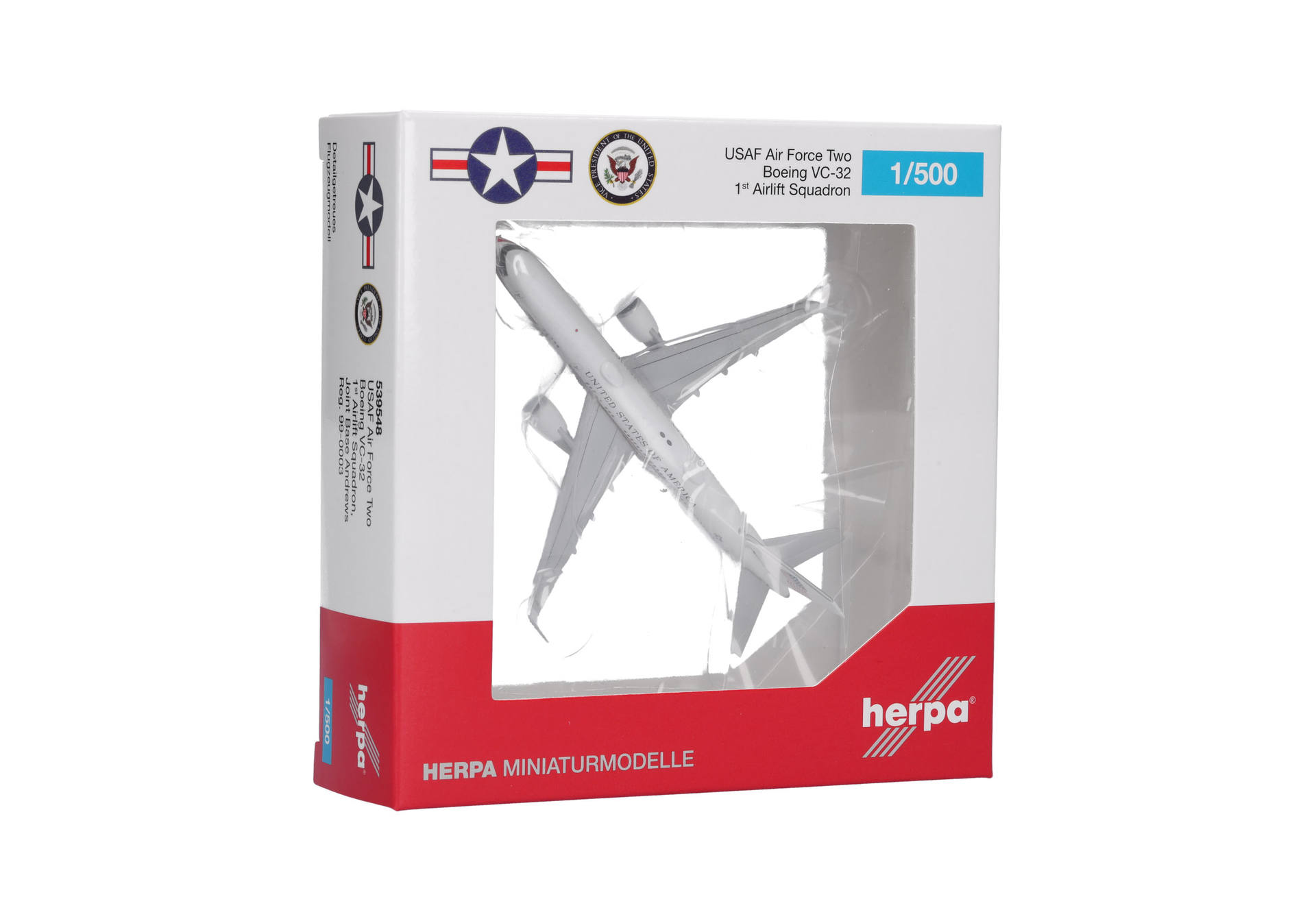 Herpa Wings 539548 | U.S. Air Force | Boeing VC-32 |Air Force Two - 1st Airlift Squadron | Joint Base Andrews | 1:500