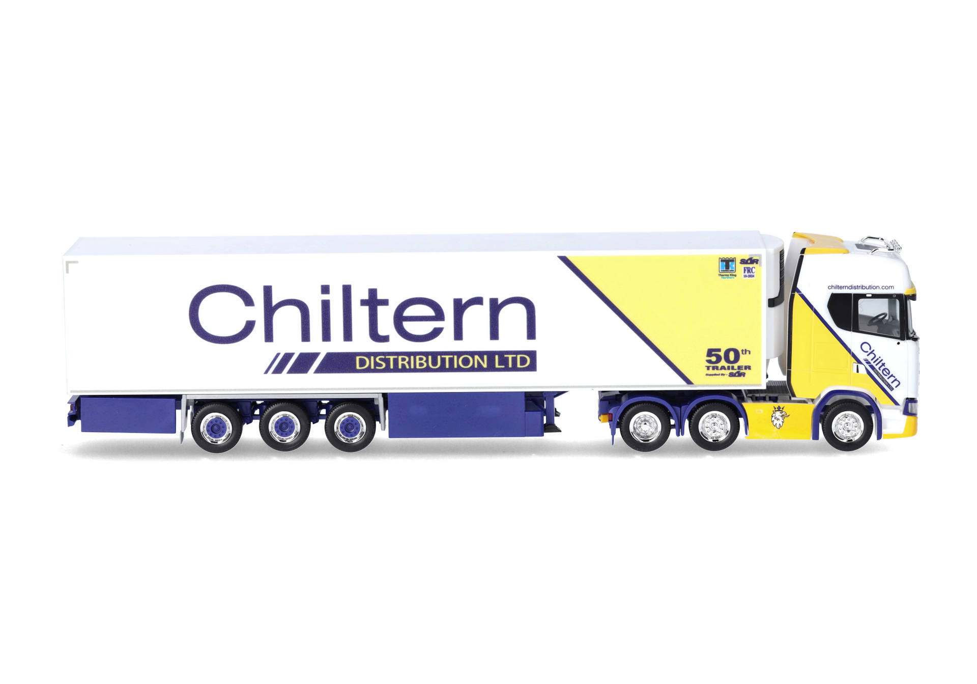 Herpa  316712 | Scania CS 20 HD 6x2 Kühlkoffer-Sattelzug | Chilter/UK | 1:87