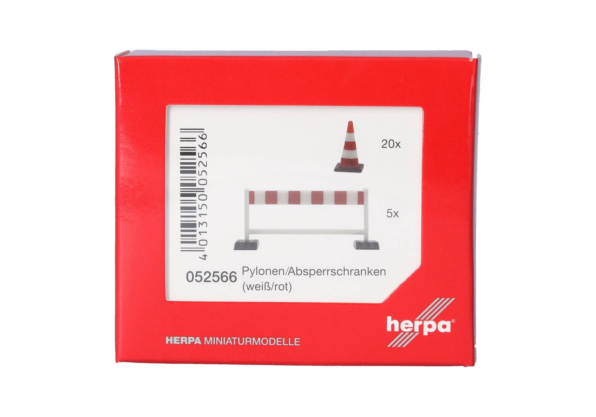 Herpa Zubehör 052566 | Pylonen (20 Stück) | Absperrschranken (5 Stück) | rot/weiß | 1:87