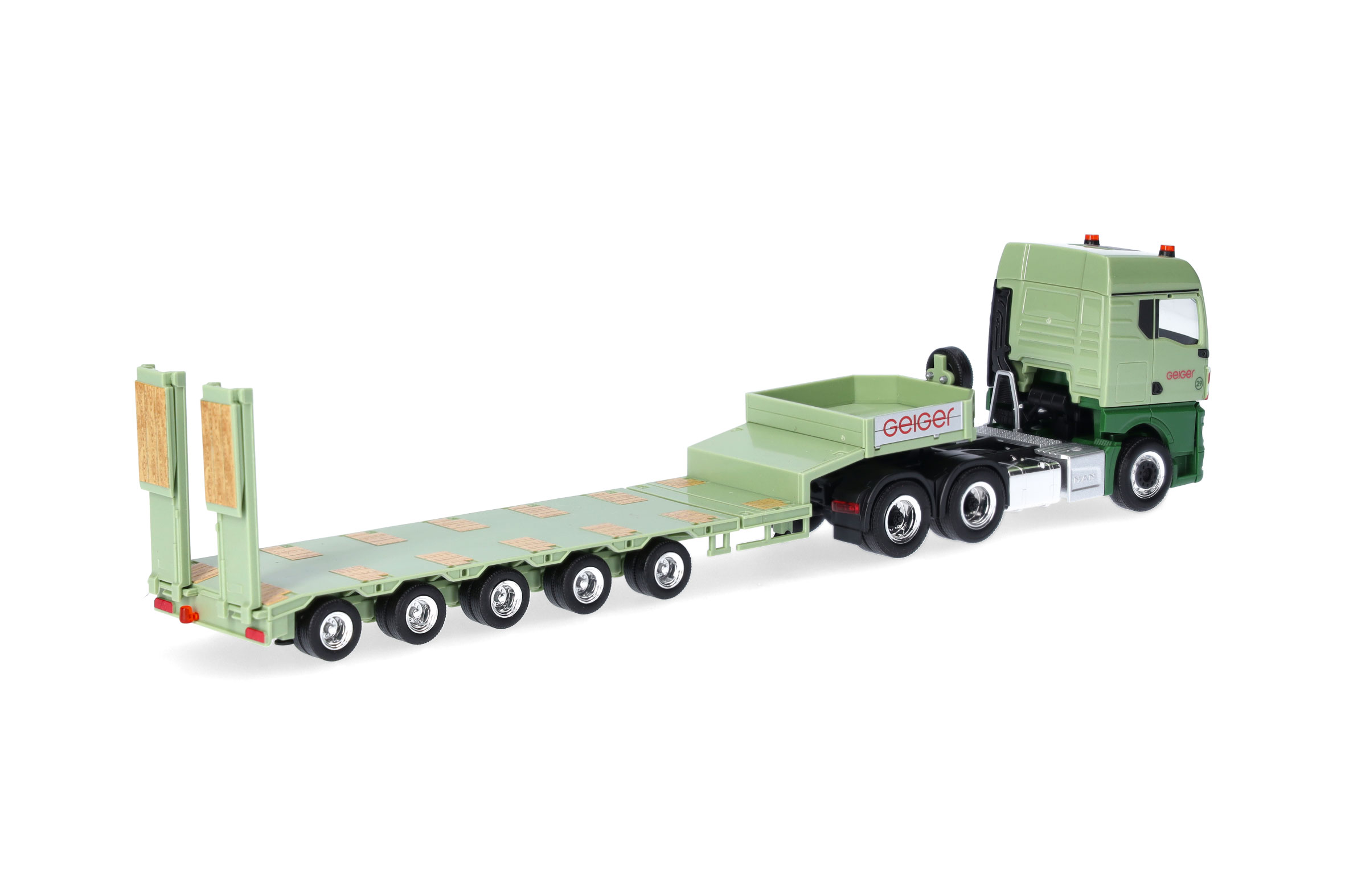 Herpa 958585 | MAN TGX GM Semitieflade-Sattelzug mit Rampen | Geiger | 1:87