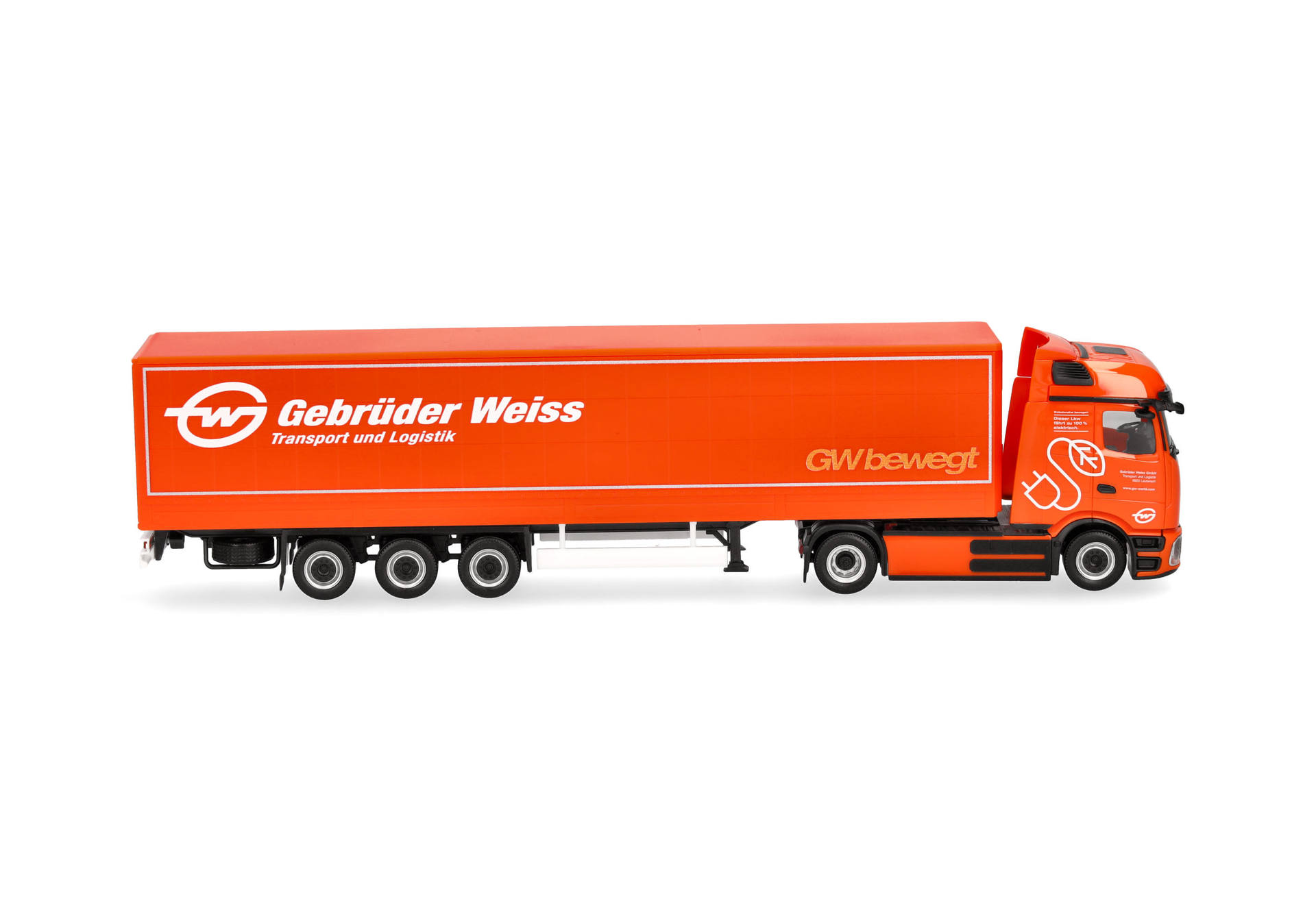 Herpa 320177 | MB eActros 600 ProCabin Bigspace Planen-Sattelzug | Gebrüder Weiss | 1:87