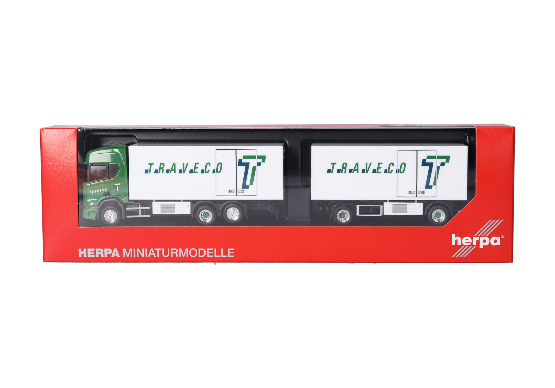 Herpa 317788 | Scania CR20 HD Kühlkoffer-Hängerzug | Traveco | 1:87