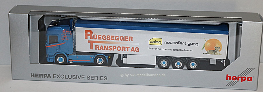 Herpa 952385 | Scania CR20 HD Schubbodensattelzug | Rüegsegger | 1:87