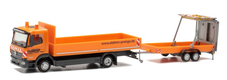 Herpa 956246 | MB Atego 13 Pritschen-LKW mit Verkehrssicherungsanhänger | Elektro Prange | 1:87