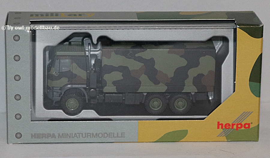 Herpa 746786 - Iveco Trakker 6x6 mit Wechselaufbau Flecktarndesign - Bundeswehr. 1:87