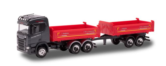 Herpa 952927 | Scania CR Tandem-Baukipper-Hängerzug | Dreger | 1:87