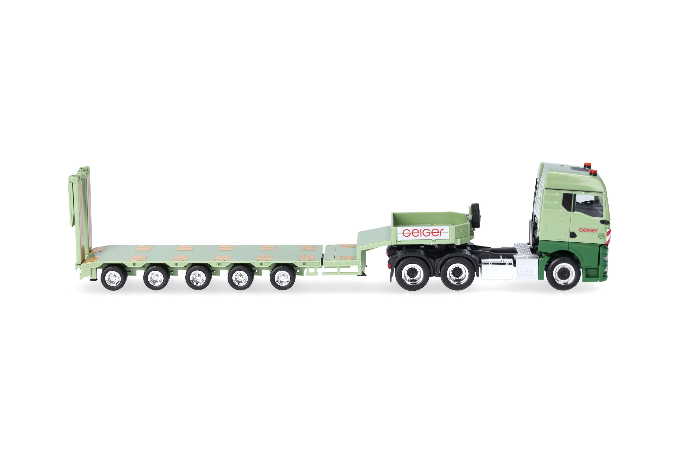 Herpa 958585 | MAN TGX GM Semitieflade-Sattelzug mit Rampen | Geiger | 1:87