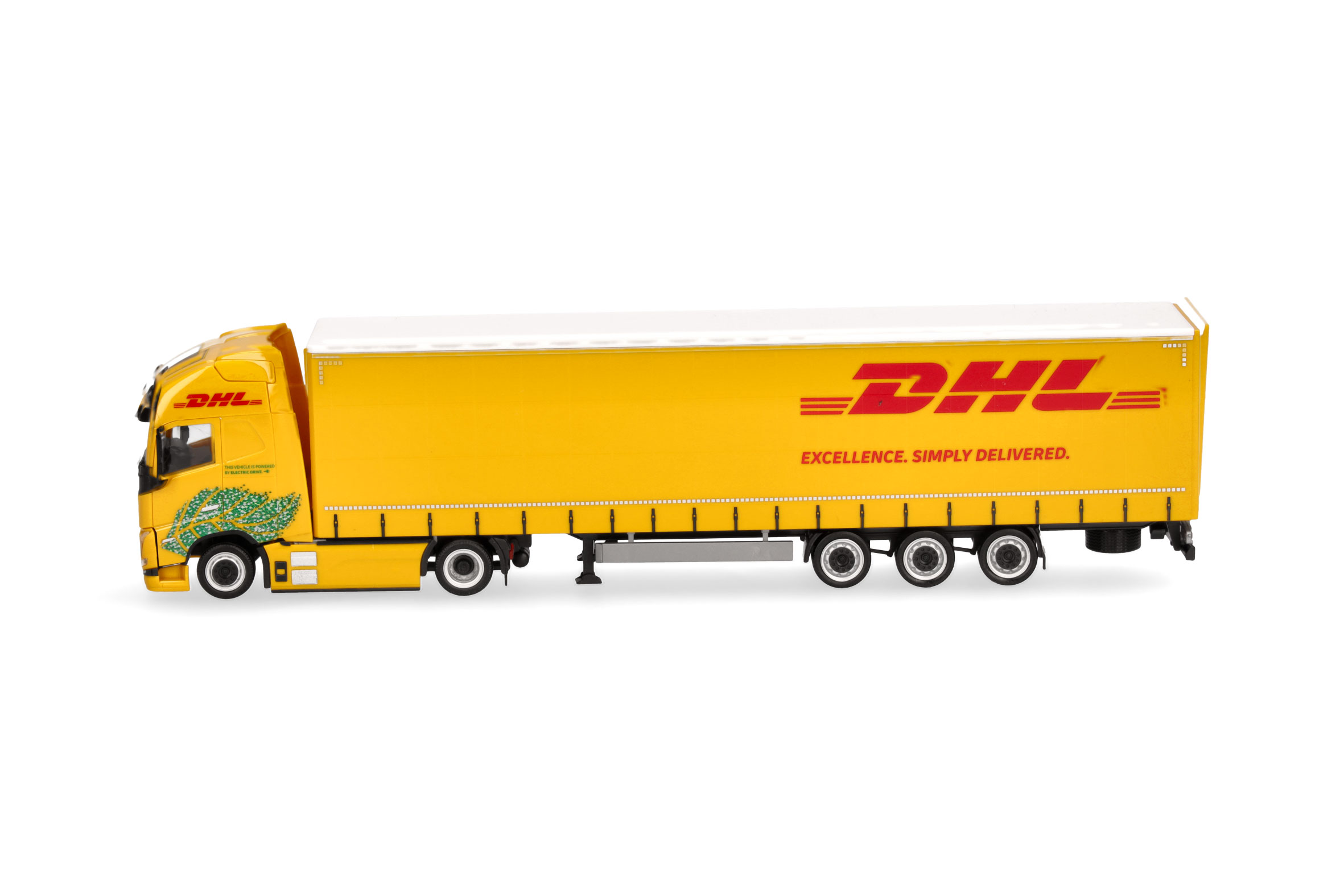 Herpa 318952 | Volvo FH GL XL Electric Lowlinergardinenplanen-Sattelzug | DHL | 1:87