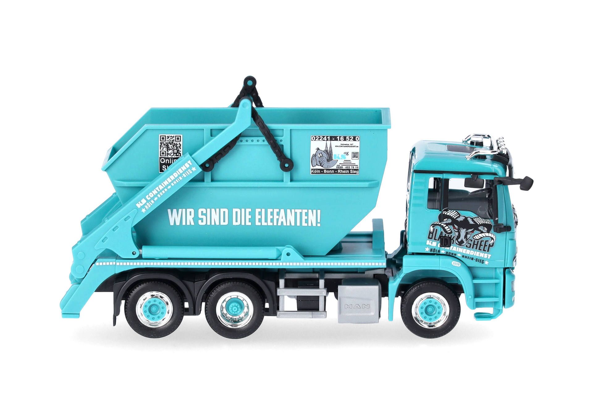Herpa 317641 | MAN TGX GX | MAN TGS M Euro6c | Absetzkipper AK 16 | KS Containerdienst/Black Sheep | 1:87