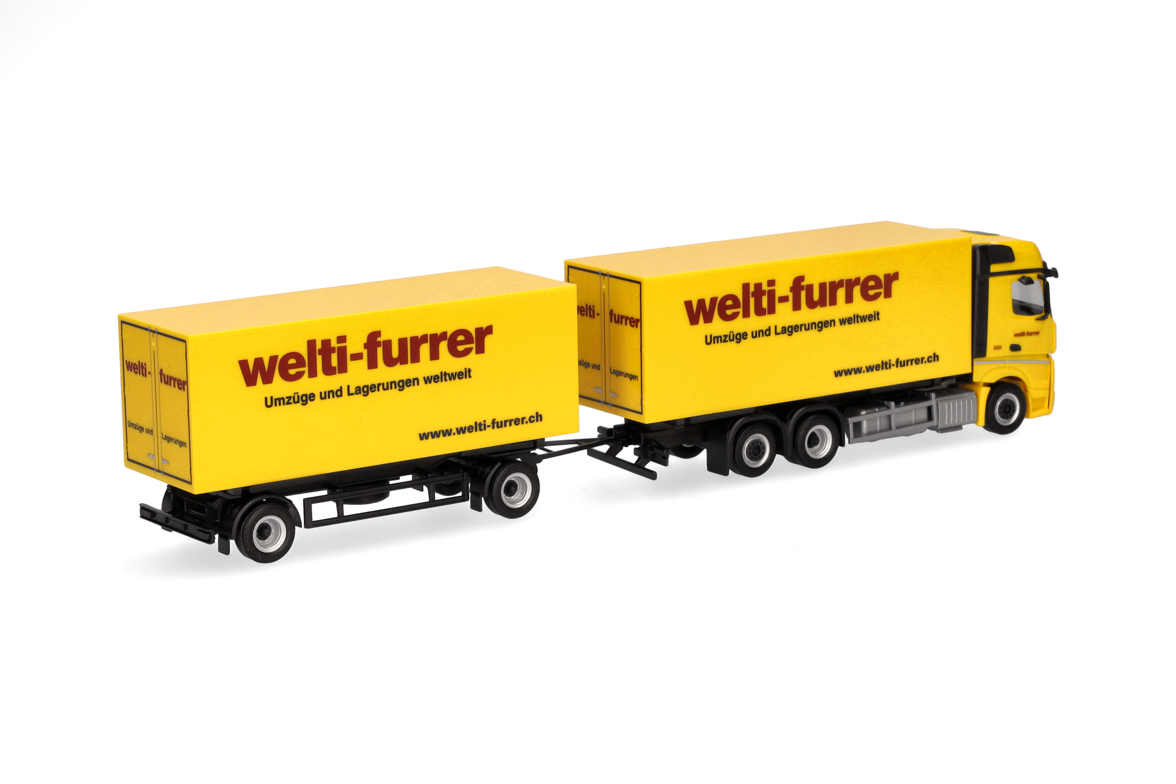 Herpa 319355 | MB Actros Bigspace Wechselkoffer-Hängerzug | Welti-Furrer | 1:87