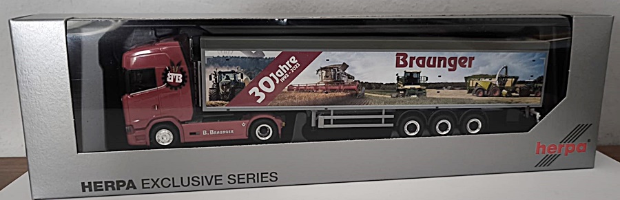 Herpa 927093 | Scania CS 20 Hochdach | Schubboden-Sattelzug | 30 Jahre Braunger | 1:87