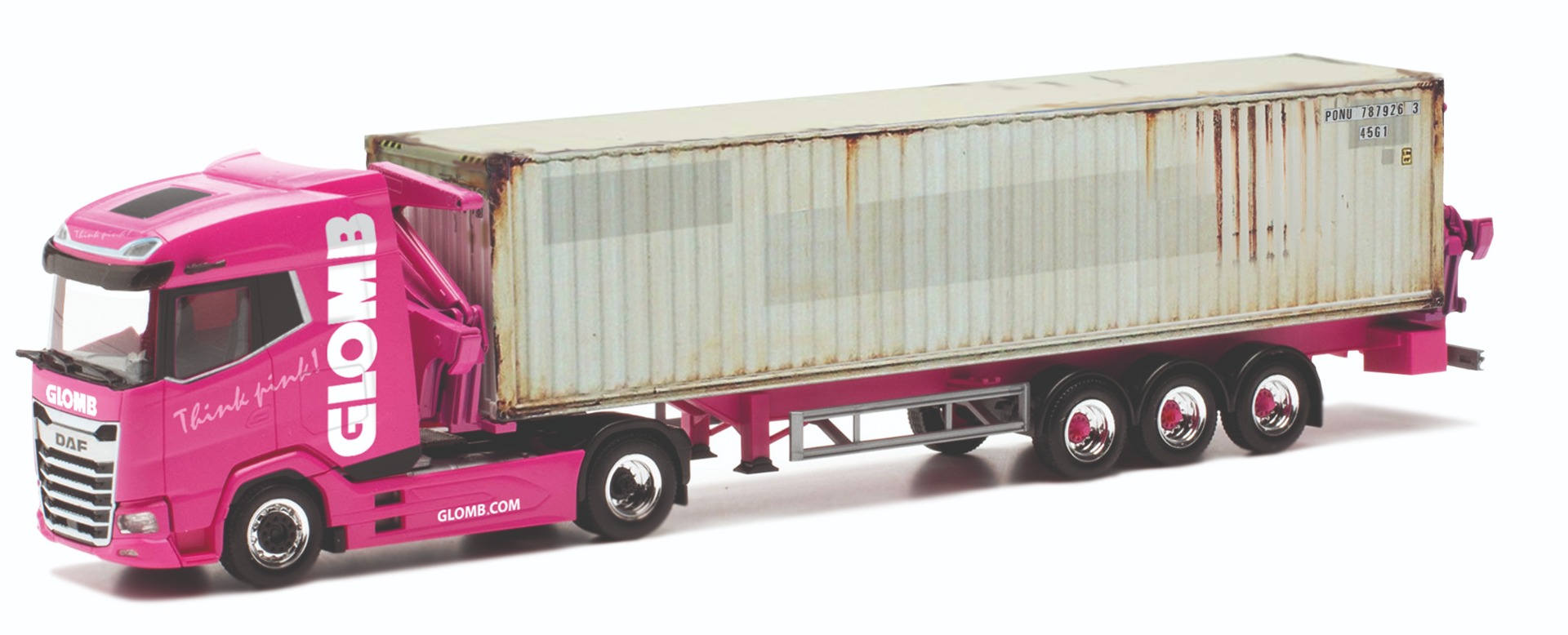 Herpa 954426 | DAF XG Container-Seitenlader mit 40 ft. Container m. Gebrauchsspuren | Glomb | 1:87