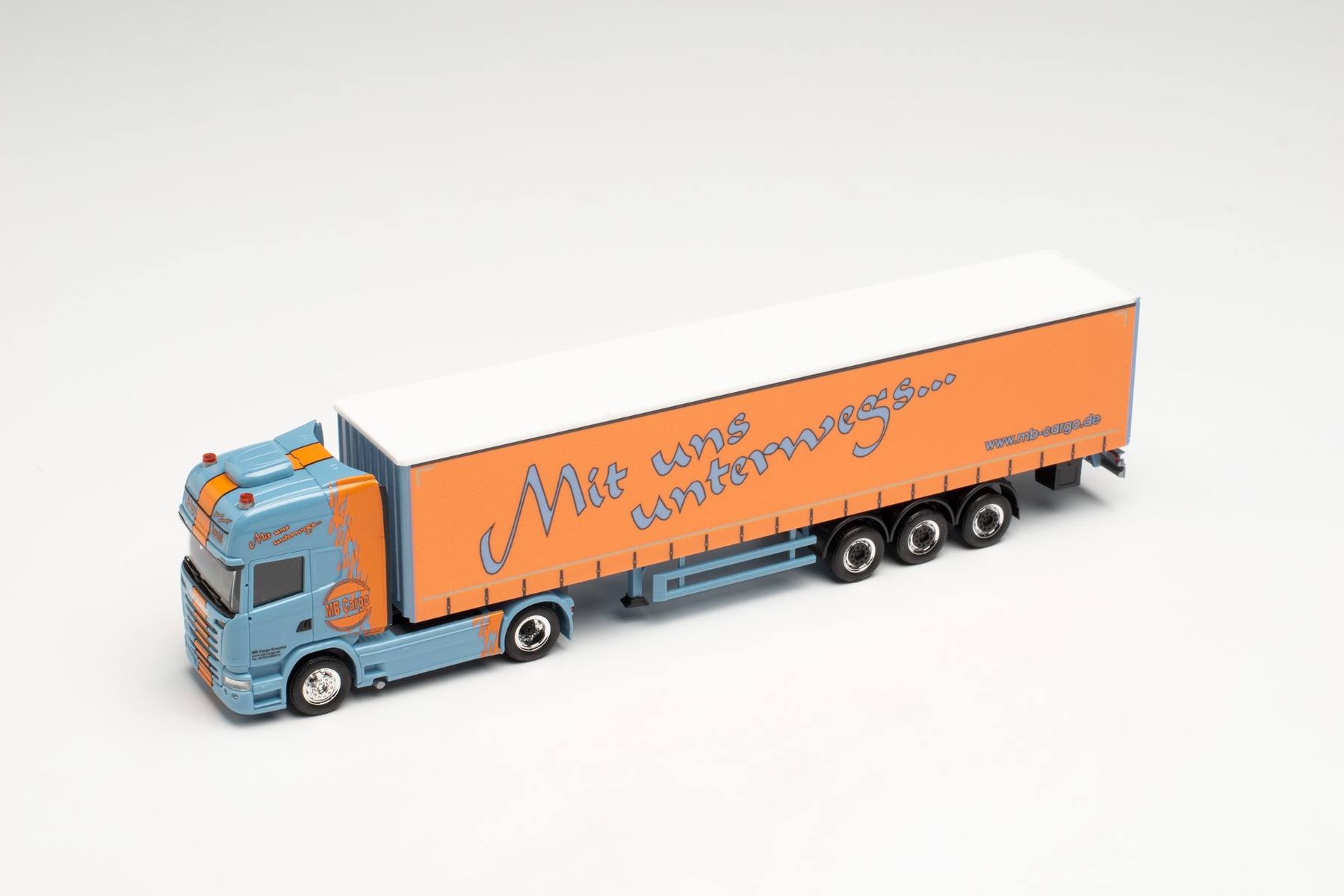 Herpa 314800 - Scania R `13 TL Lowliner-Gardinenplanen-Sattelzug - MB Cargo (Nordrhein-Westfalen/Kreuztal). 1:87