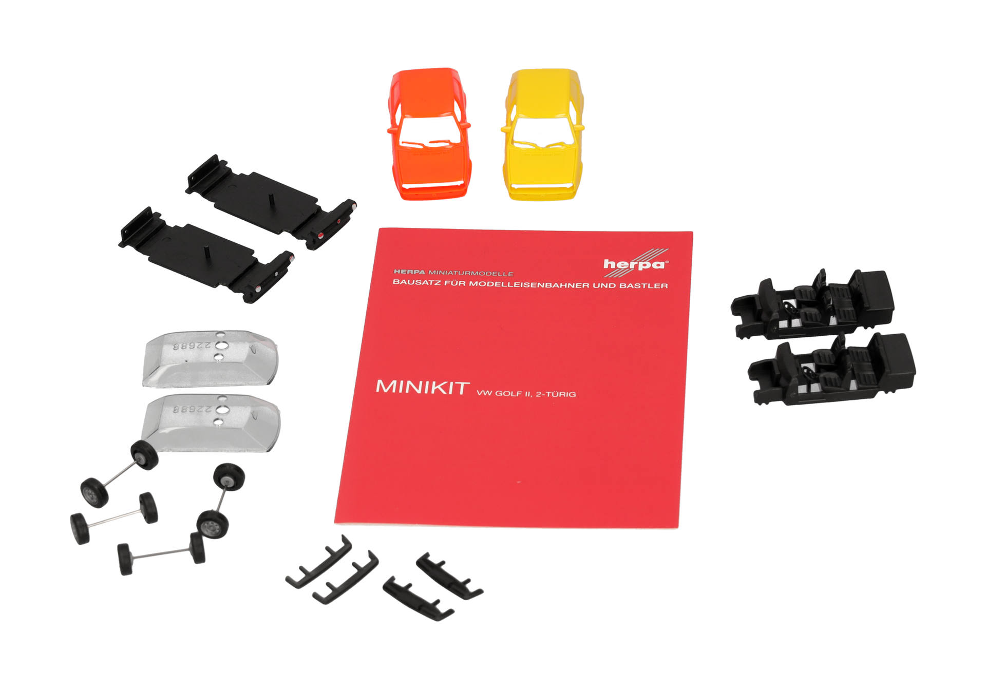 Herpa MiniKit 014281 | Volkswagen (VW) Golf II 2-türig, Kasten, leuchtrot und gelb | 1:87