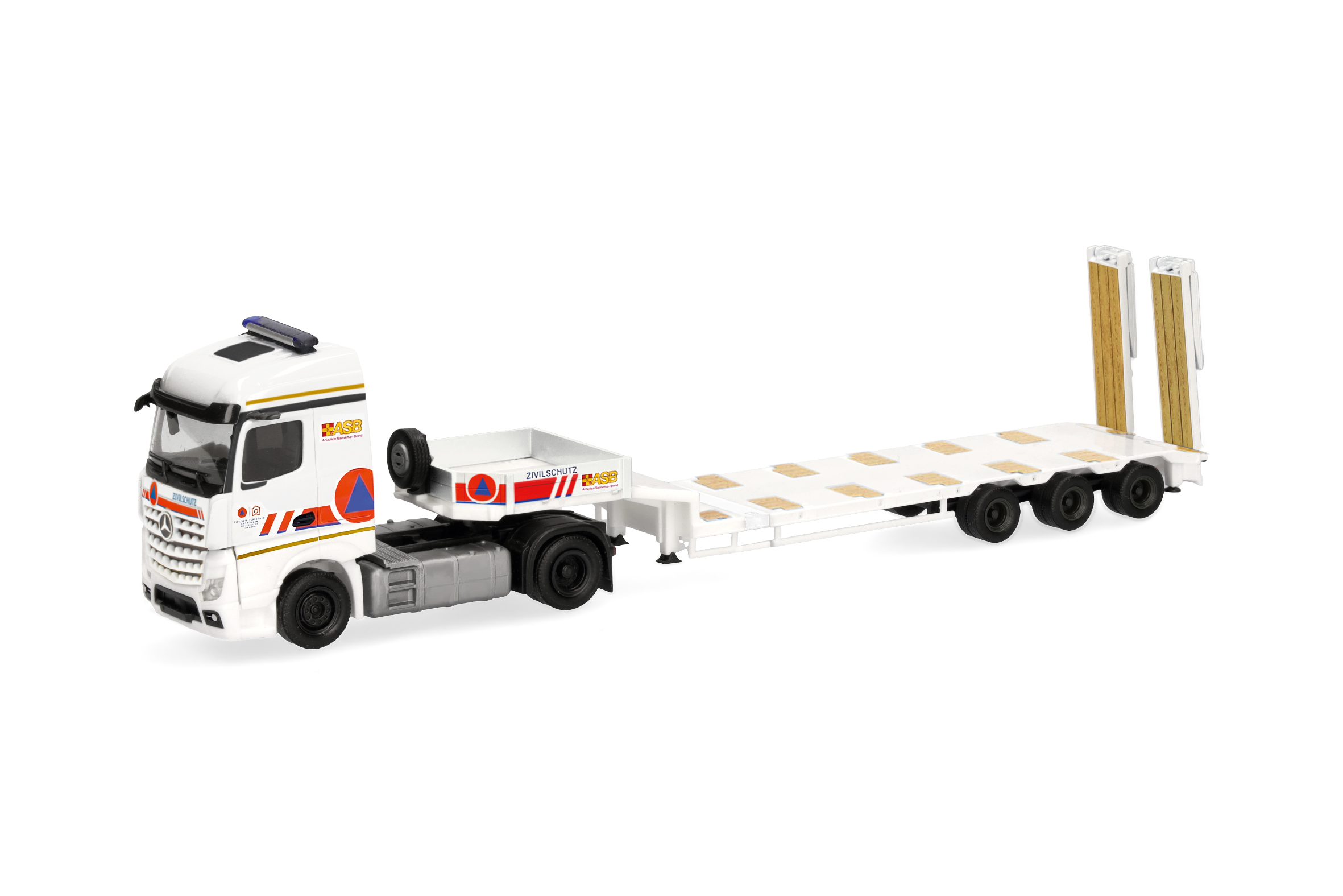 Herpa 321464 | MB Arocs Semitieflade-Sattelzug | ASB-Zivilschutzreserve des Bundes | 1:87
