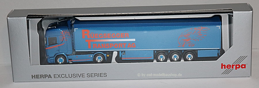 Herpa 952378 | Scania CR20 HD Schubboden-Sattelzug | Rüegsegger | 1:87