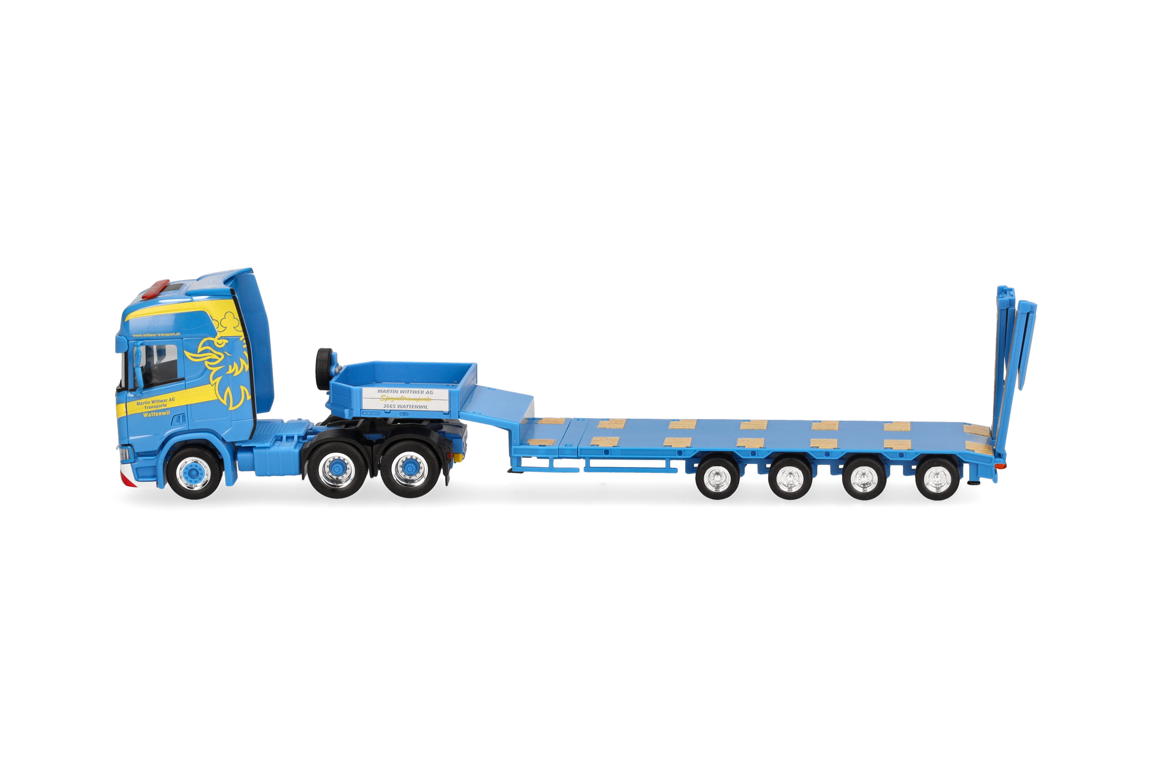 Herpa 318884 | Scania CR 20 HD Semitieflade-Sattelzug m. Rampen | Martin Wittwer | 1:87