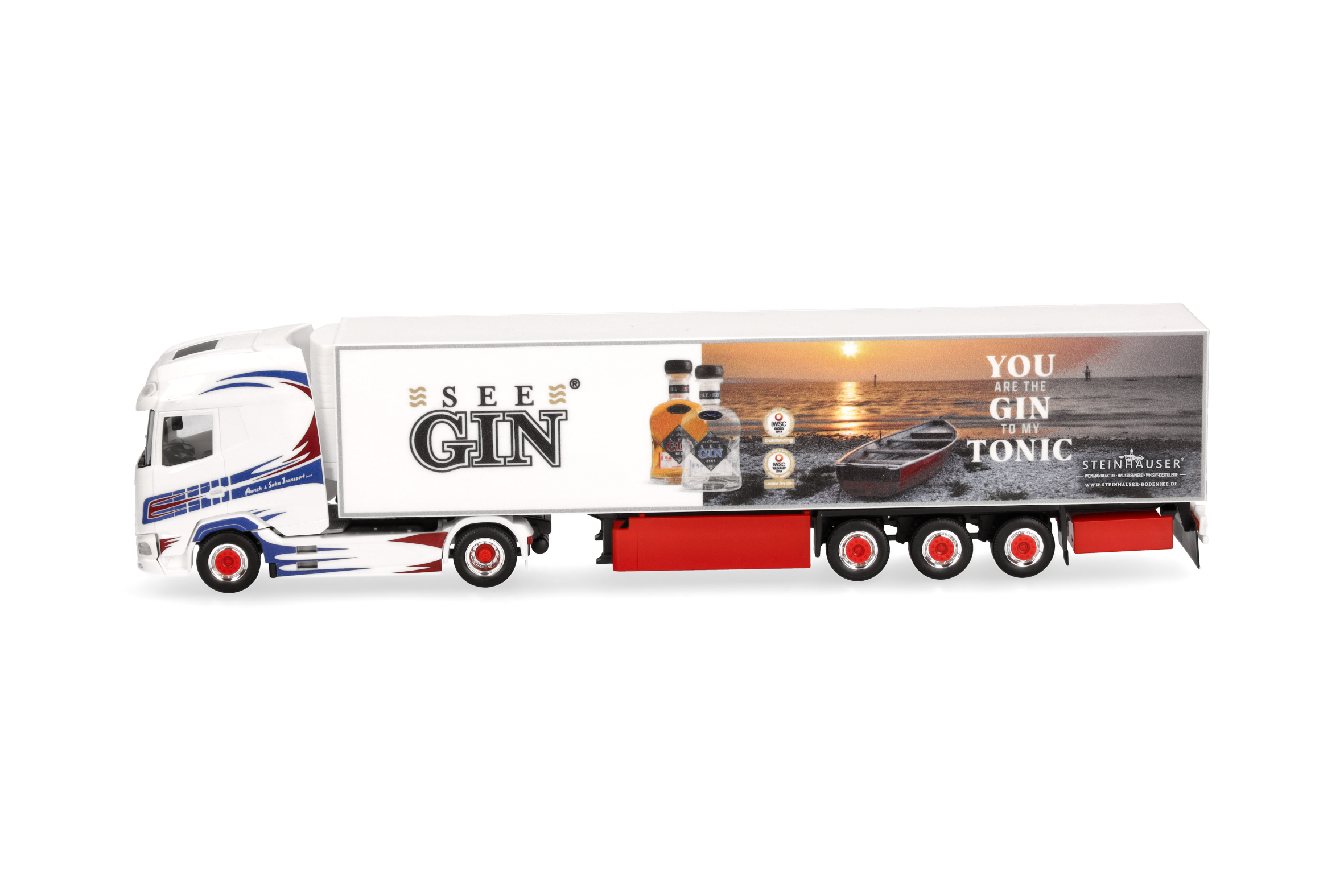 Herpa 319034 | DAF XG+ Kühlkoffer-Sattelzug | Aurich & Sohn Transport GmbH/SEE GIN | 1:87