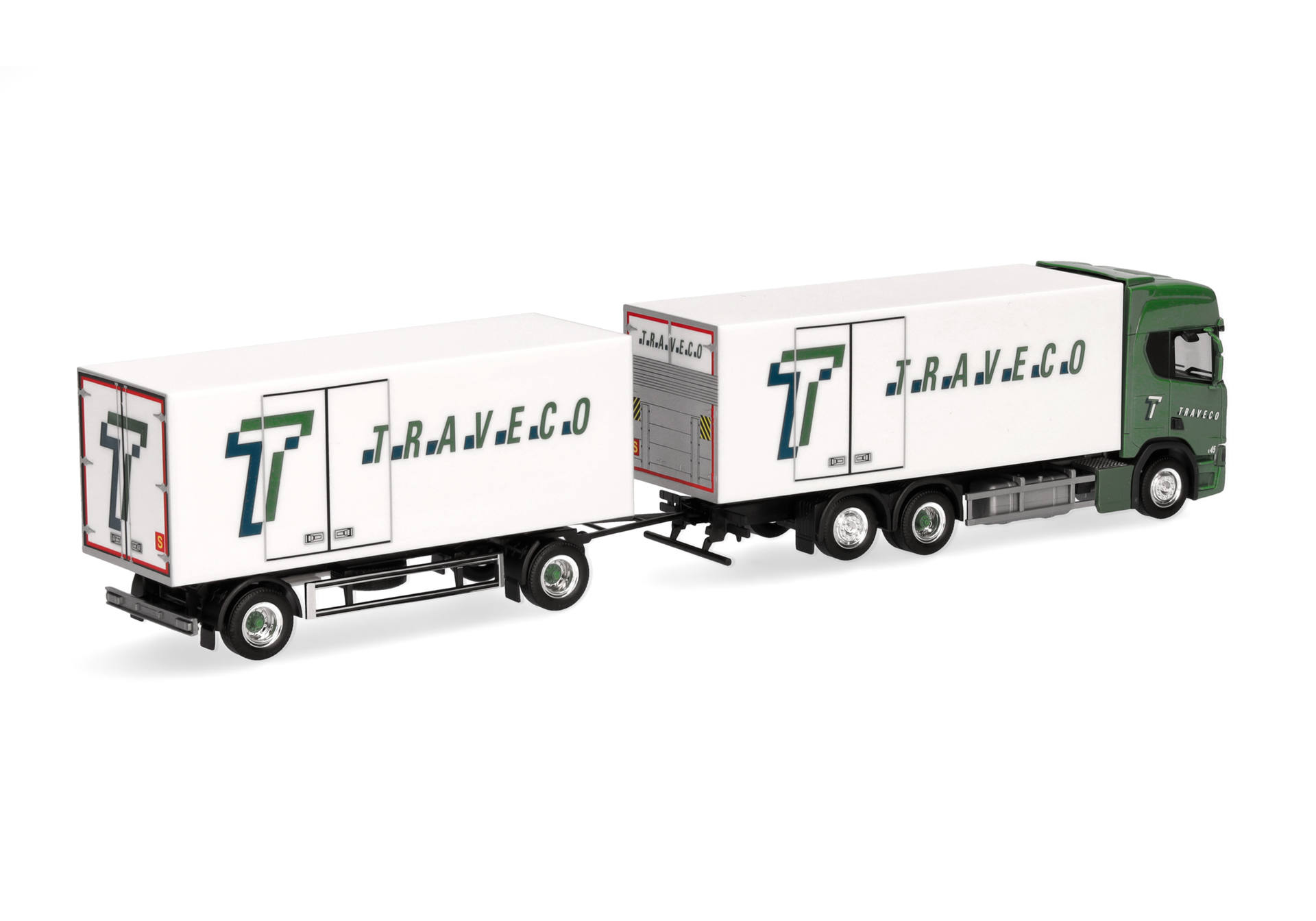 Herpa 317788 | Scania CR20 HD Kühlkoffer-Hängerzug | Traveco | 1:87