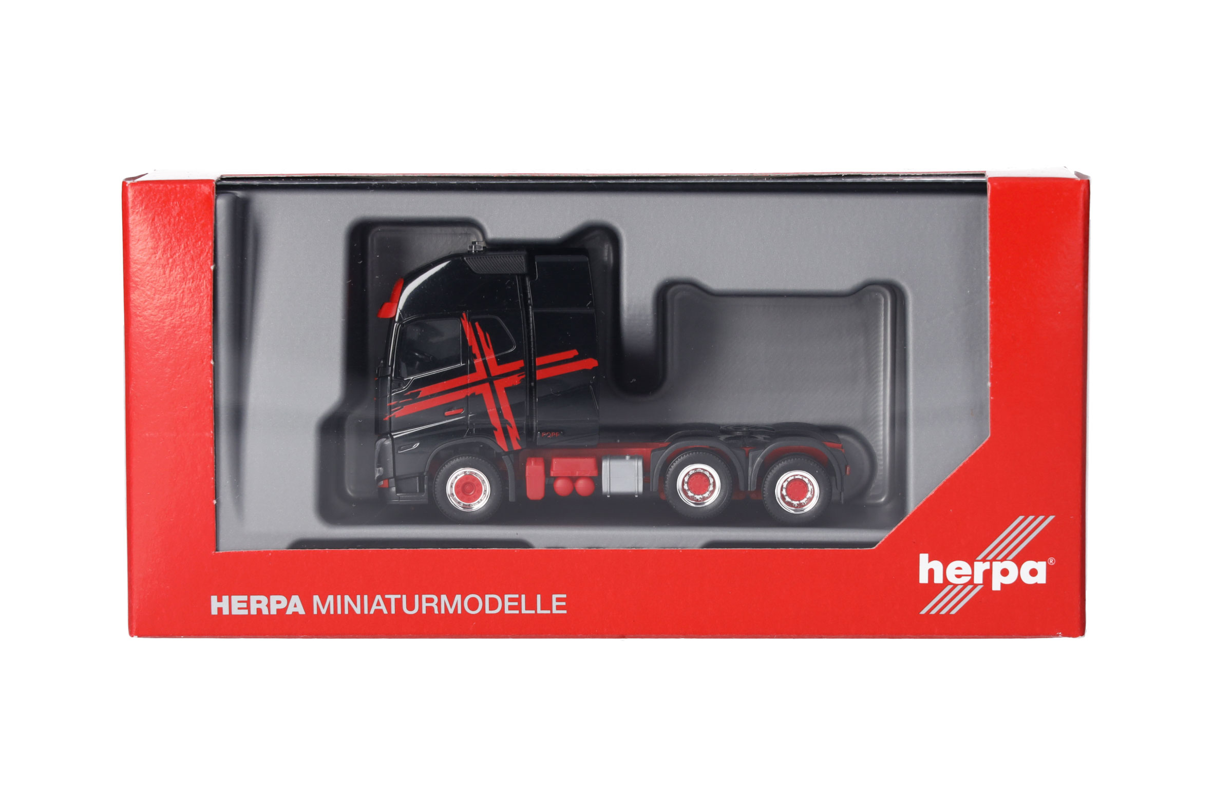 Herpa 318624 | Volvo FH16 GL XL 2020 | Zugmaschine mit Schwerlastturm | schwarz/rot | 1:87