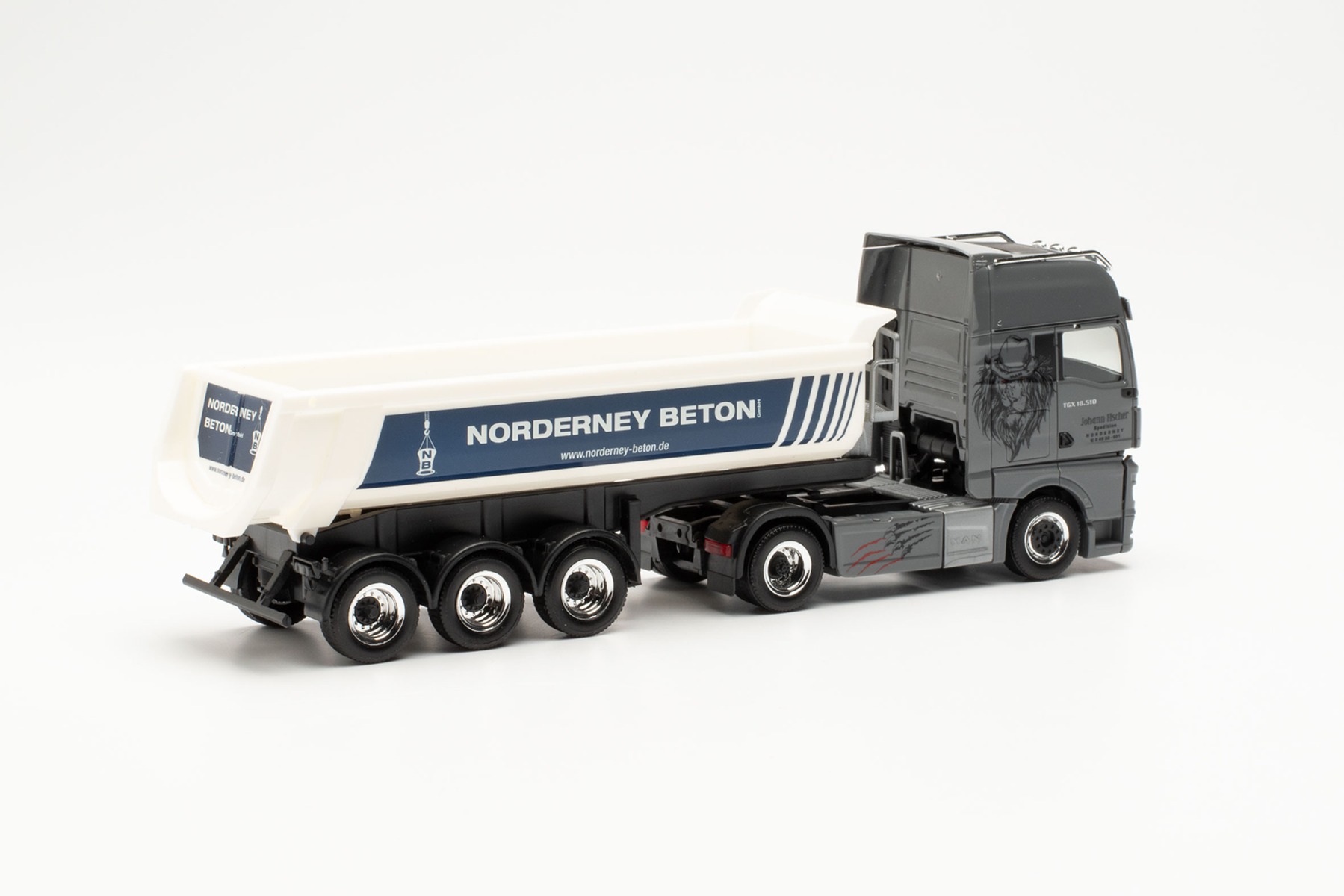 Herpa 950671 - MAN TGX GX Individual Rundmulden-Sattelzug "Norderney Beton/Janssen & Fischer". 1:87