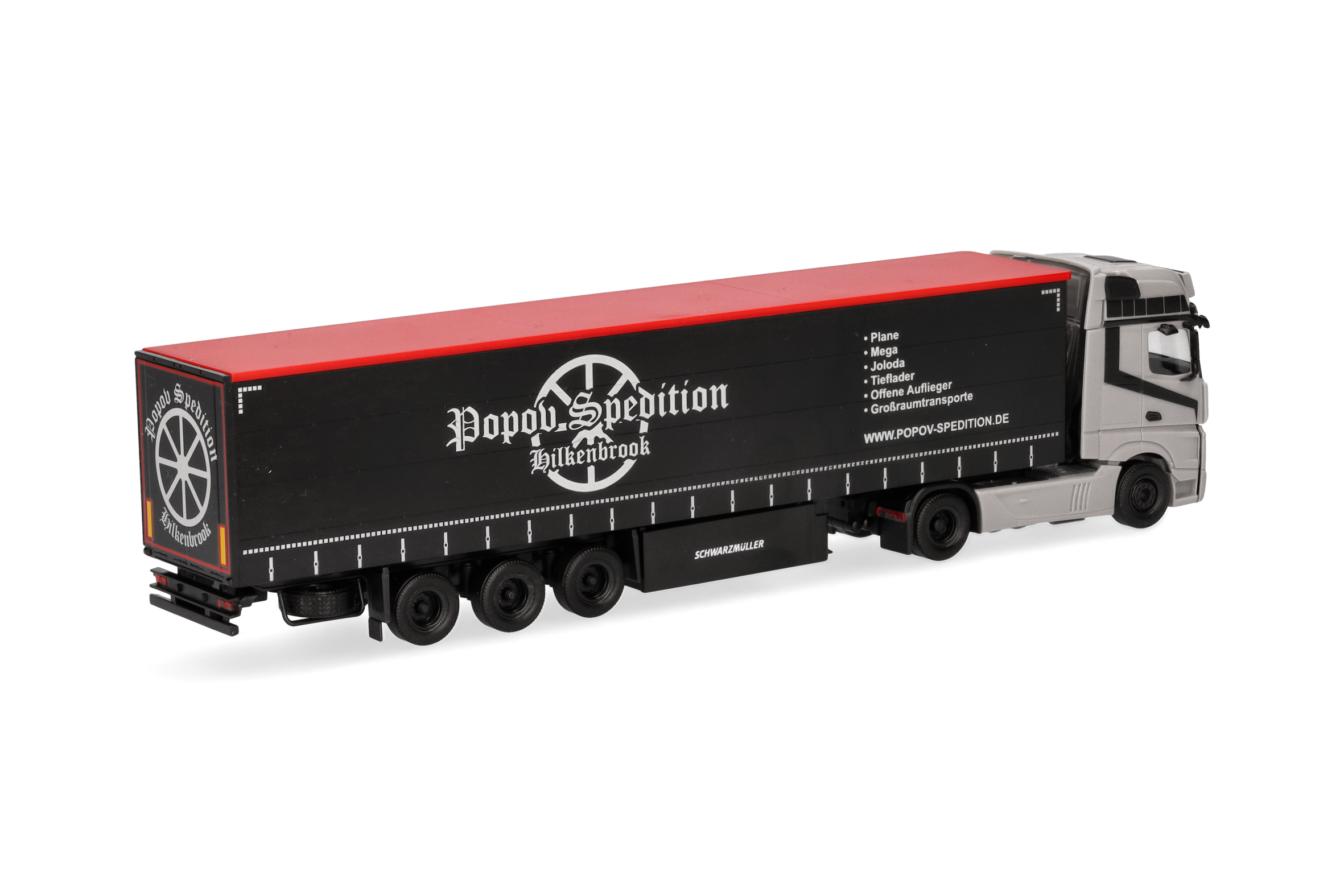 Herpa 318891 | MB Actros L Gigaspace Gardinenplanen-Sattelzug | Popov Spedition | 1:87