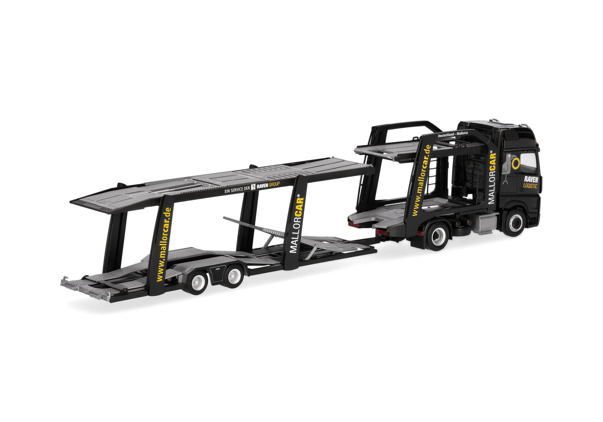 Herpa 321372 | MB Actros L 18 Gigaspace Autotransporter-Hängerzug | Raven Logistic | 1:87