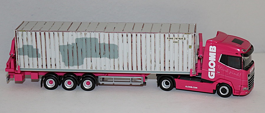 Herpa 954426 | DAF XG Container-Seitenlader mit 40 ft. Container m. Gebrauchsspuren | Glomb | 1:87