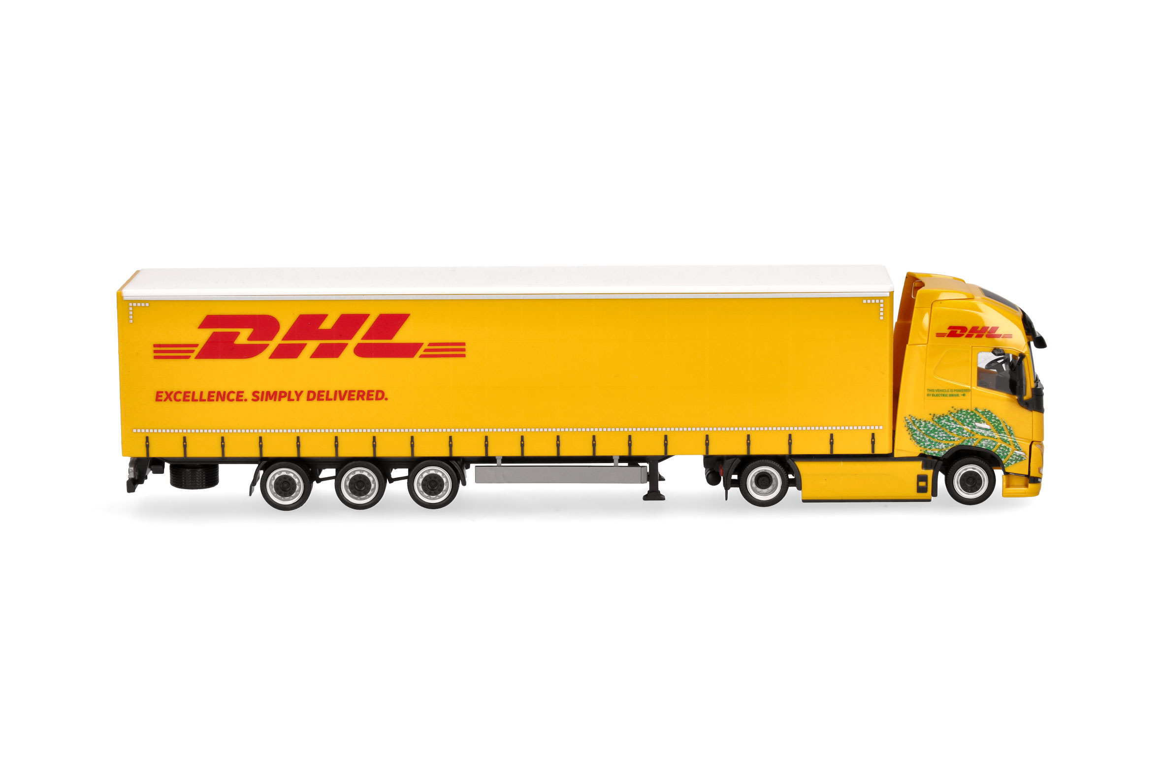 Herpa 318952 | Volvo FH GL XL Electric Lowlinergardinenplanen-Sattelzug | DHL | 1:87