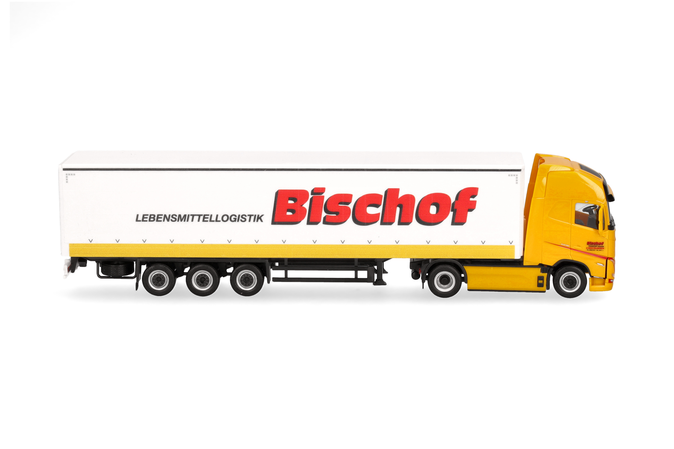 Herpa 319348 | Volvo FH GL XL electric | Gardinenplanen-Sattelzug mit Bordwänden | Bischof | 1:87