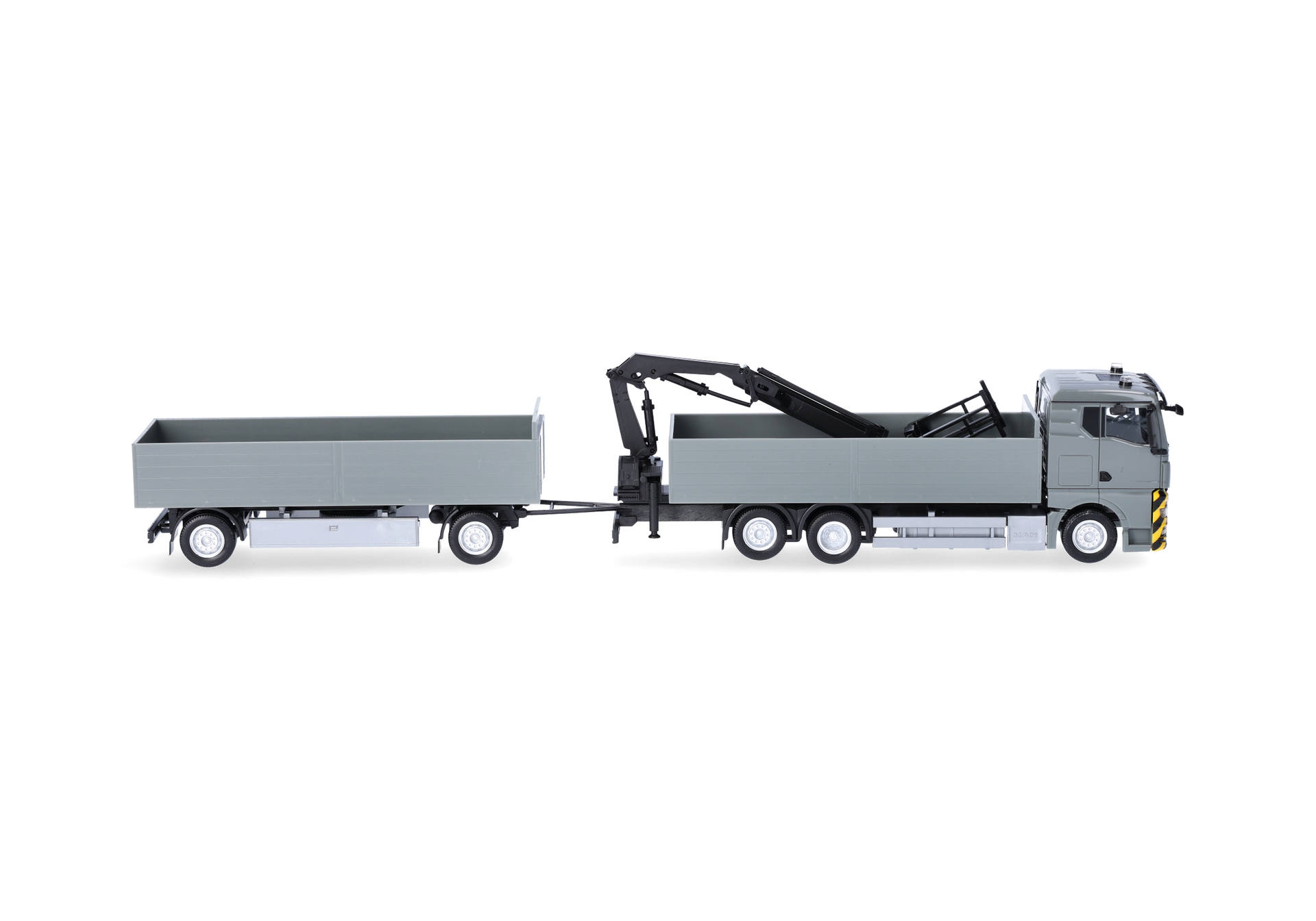 Herpa 320825 | MAN TGX GN | Pritschen-Hängerzug mit Ladekran | grau/gelb | 1:87
