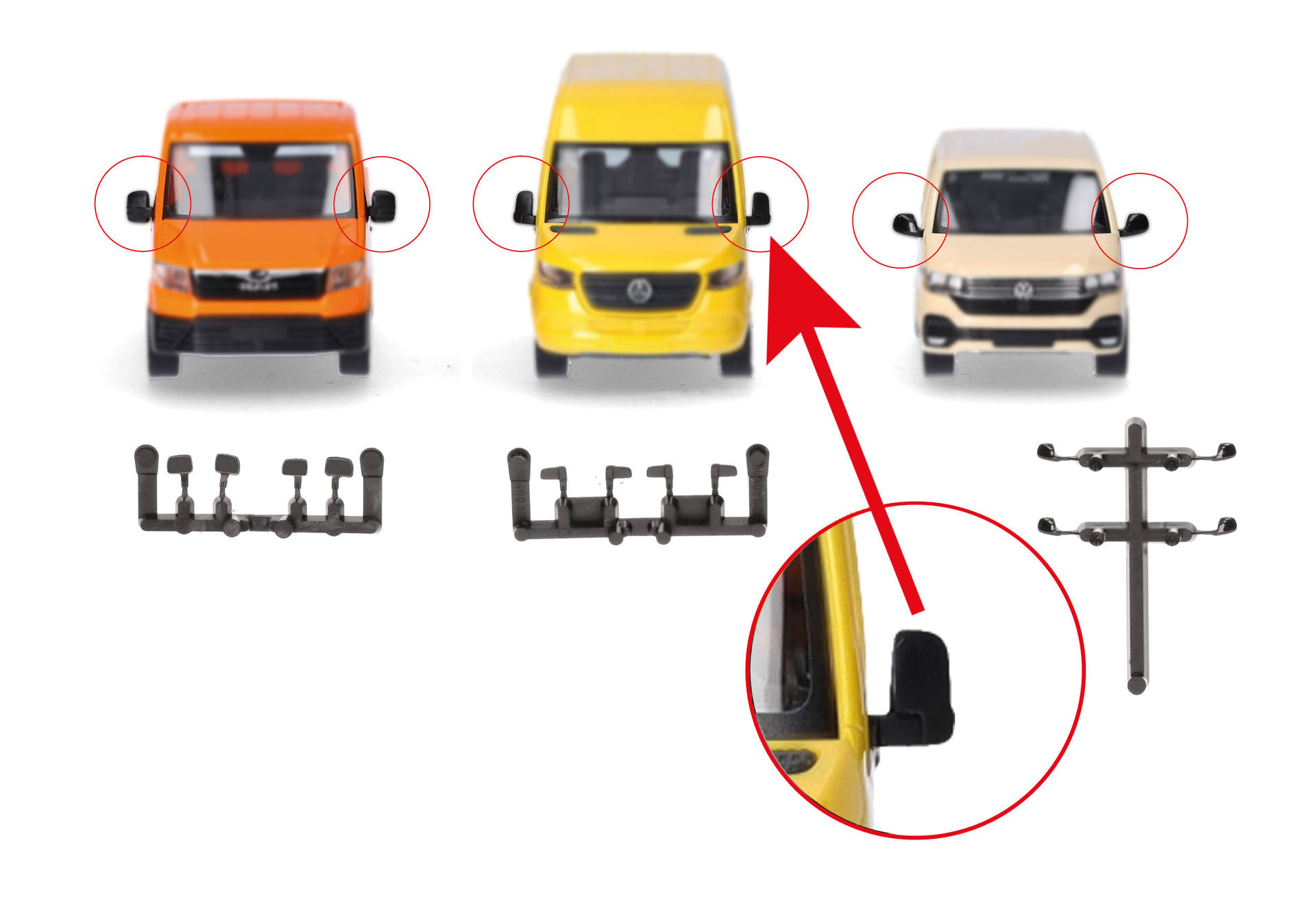Herpa Zubehör 054508 | Spiegel-Set für Transporter (MB Sprinter, VW Crafter/MAN TGE, VW T6.1) | 1:87
