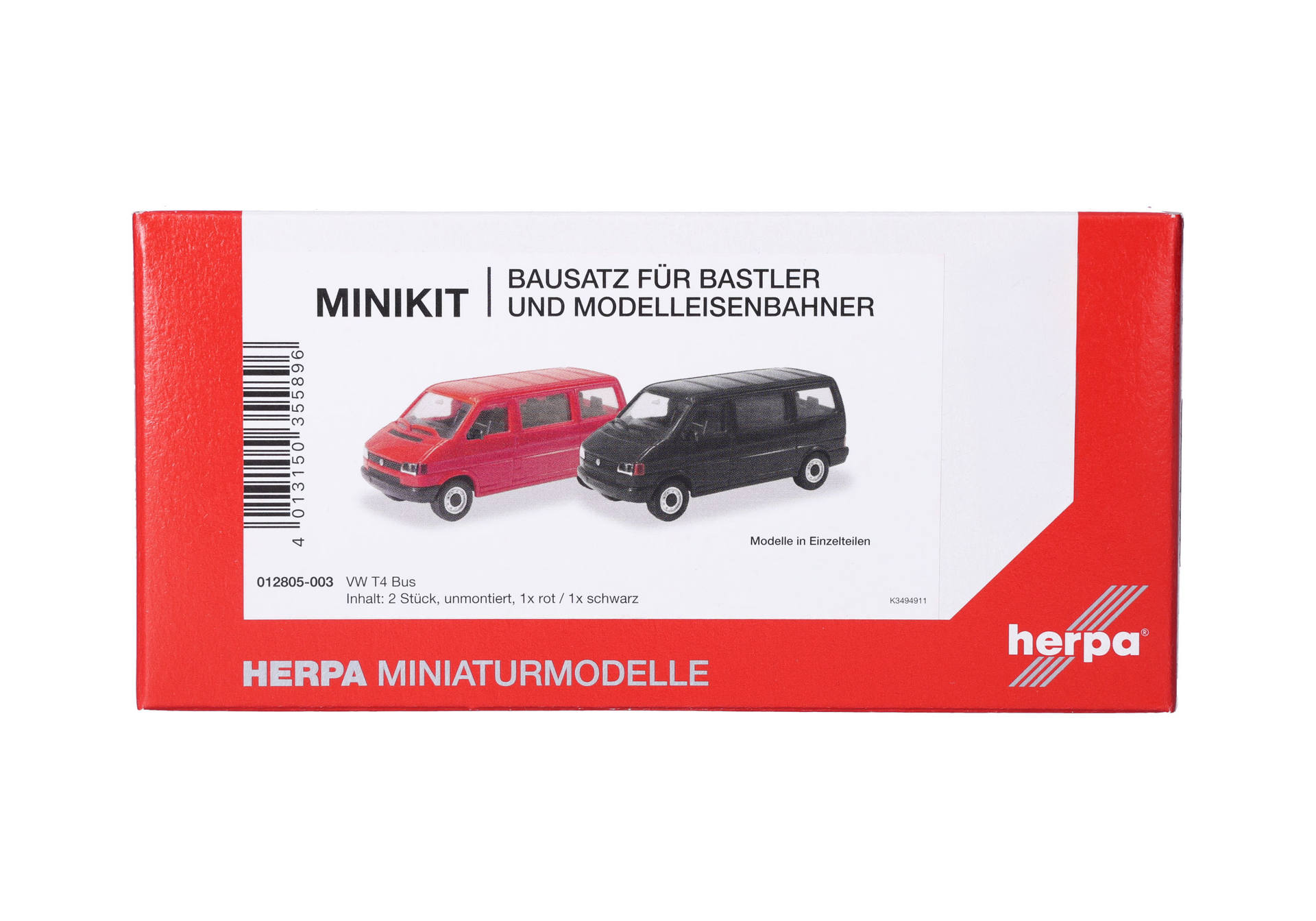 Herpa MiniKit 012805-003 | Volkswagen (VW) T4 Bus | rot und schwarz | 1:87