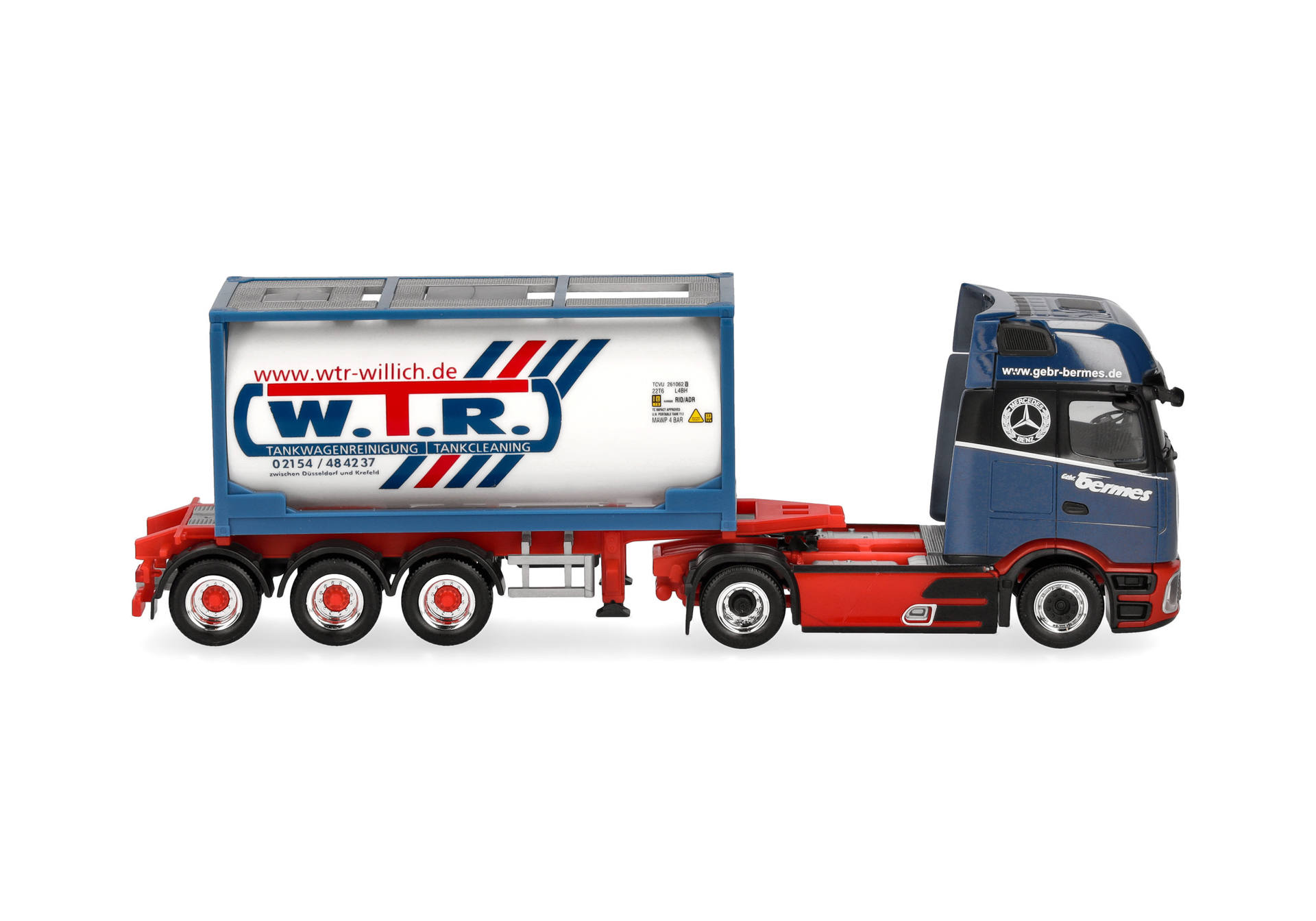 Herpa 320443 | MB Actros L ProCabin Gigaspace 20ft Tankcontainer-Sattelzug | Bermes | 1:87
