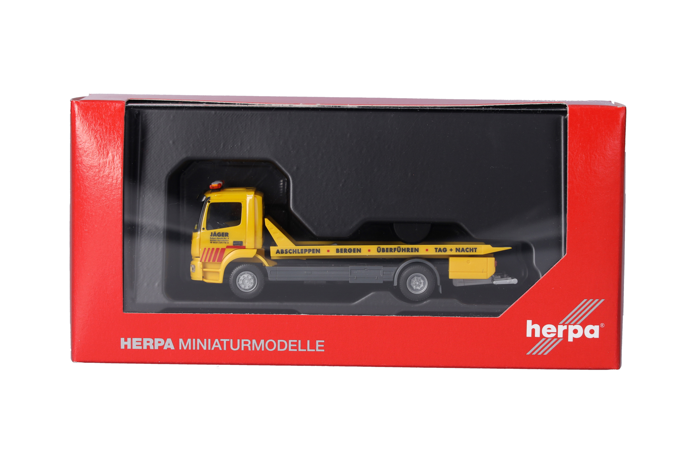 Herpa 319843 | Mercedes-Benz Atego 13 Plateau-Abschlepp-LKW | Jäger | 1:87