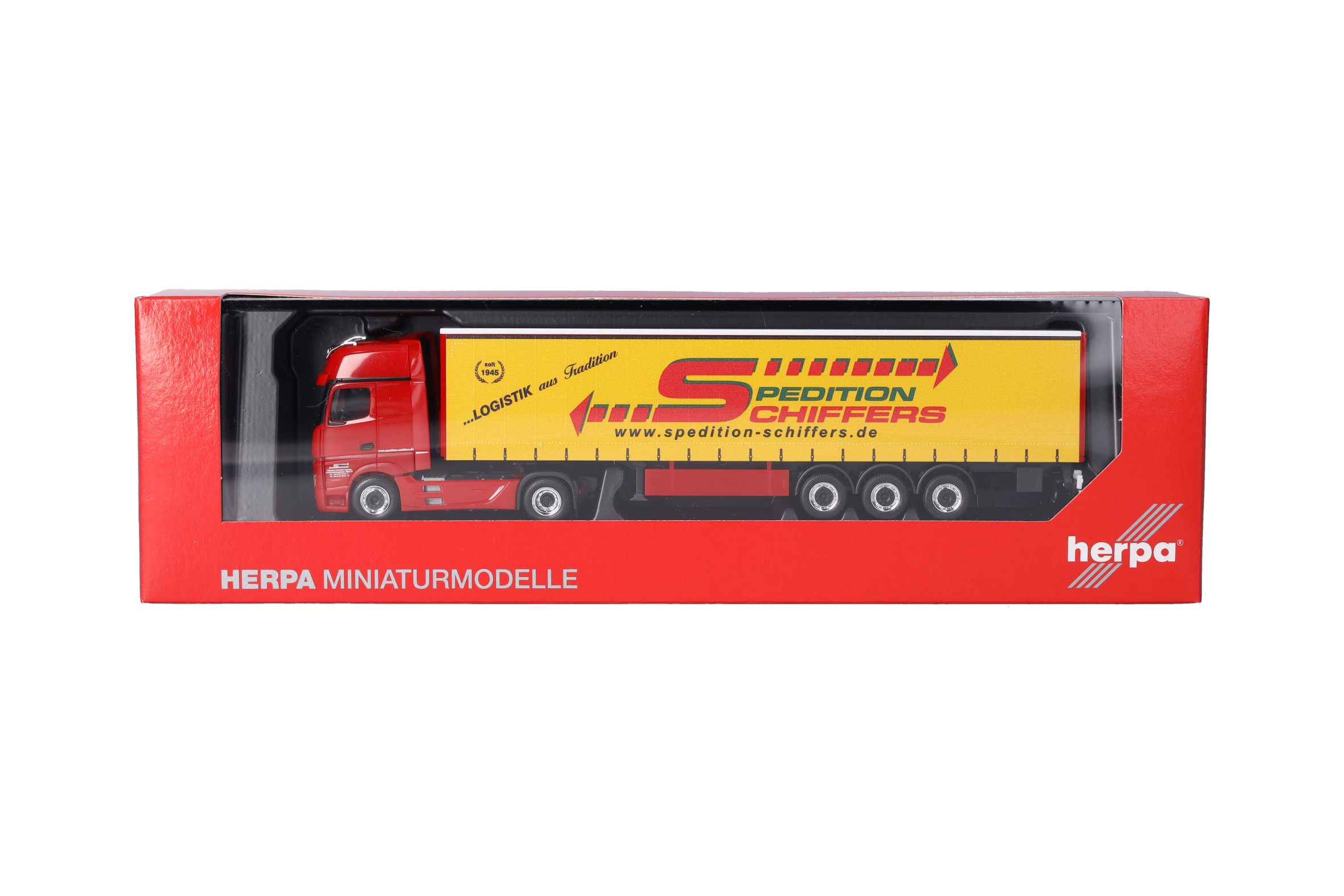 Herpa 319218 |  MB Actros Gigaspace Gardinenplanen-Sattelzug | Spedition Schiffers | 1:87
