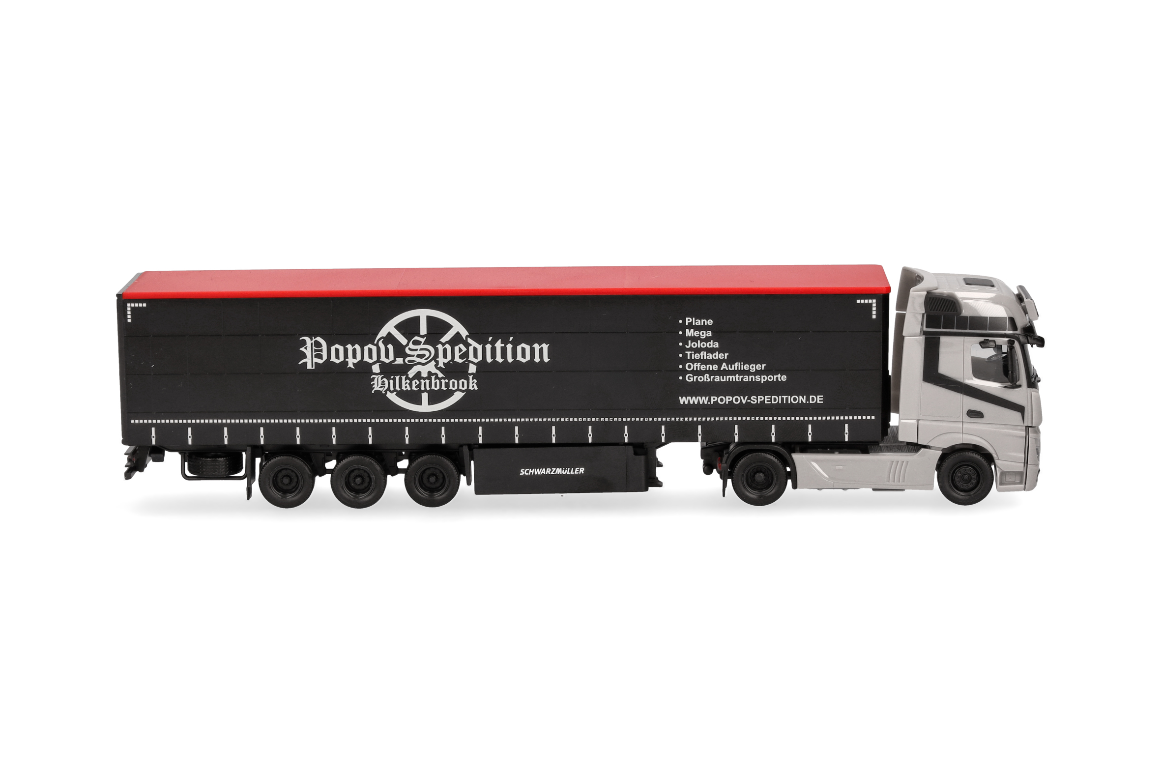 Herpa 318891 | MB Actros L Gigaspace Gardinenplanen-Sattelzug | Popov Spedition | 1:87