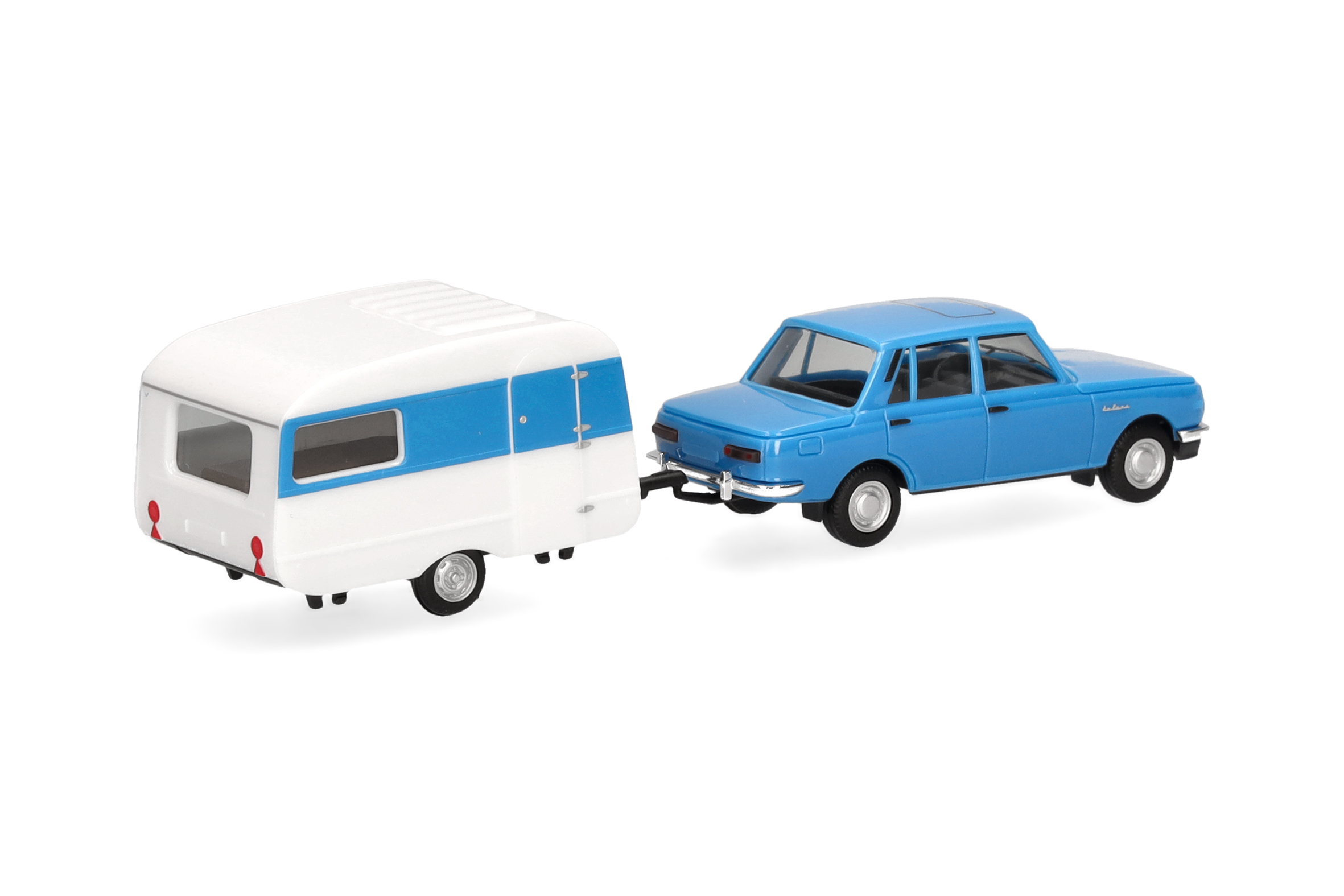 Herpa 028585-002 |  Wartburg 353`82 | Limousine mit QEK-Wohnwagen | himmelblau | 1:87