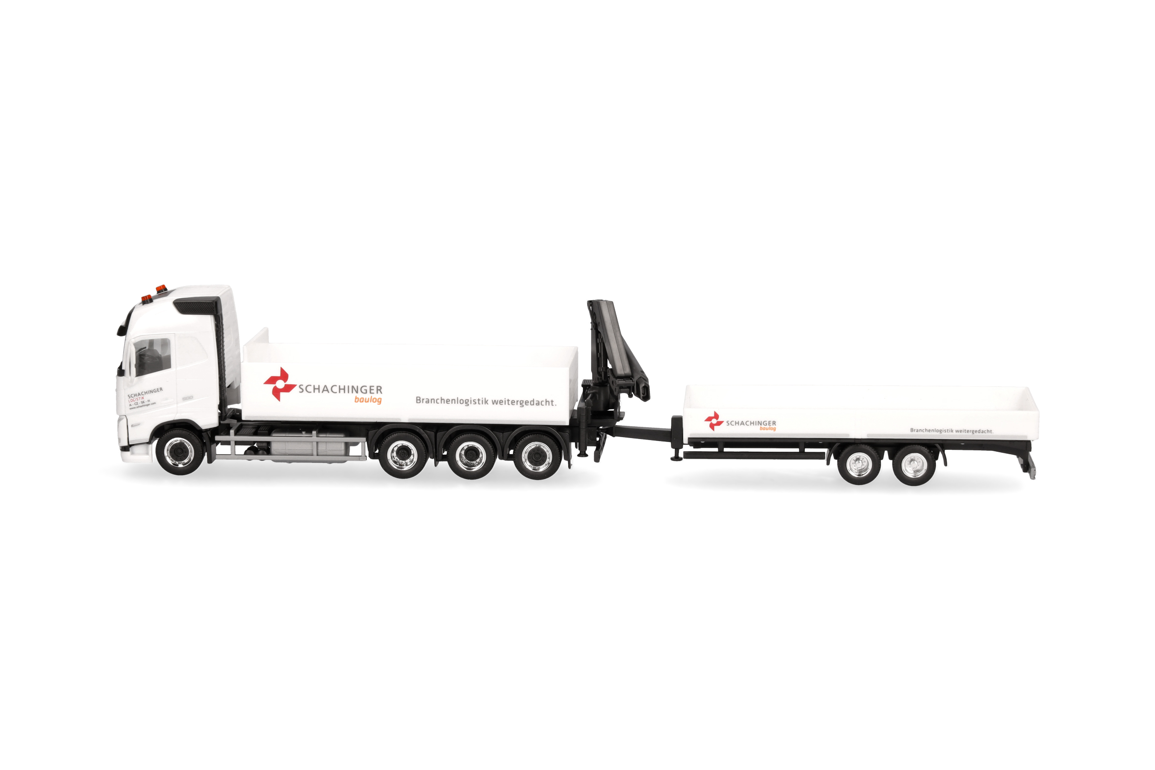 Herpa 319119 | Volvo FH GL 2020 | Pritschen-LKW 4achs | Tiefbetttandemanhänger 2achs | Schachinger | 1:87