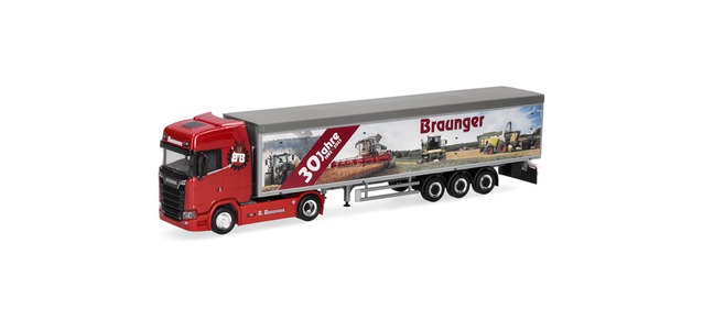 Herpa 927093 | Scania CS 20 Hochdach | Schubboden-Sattelzug | 30 Jahre Braunger | 1:87