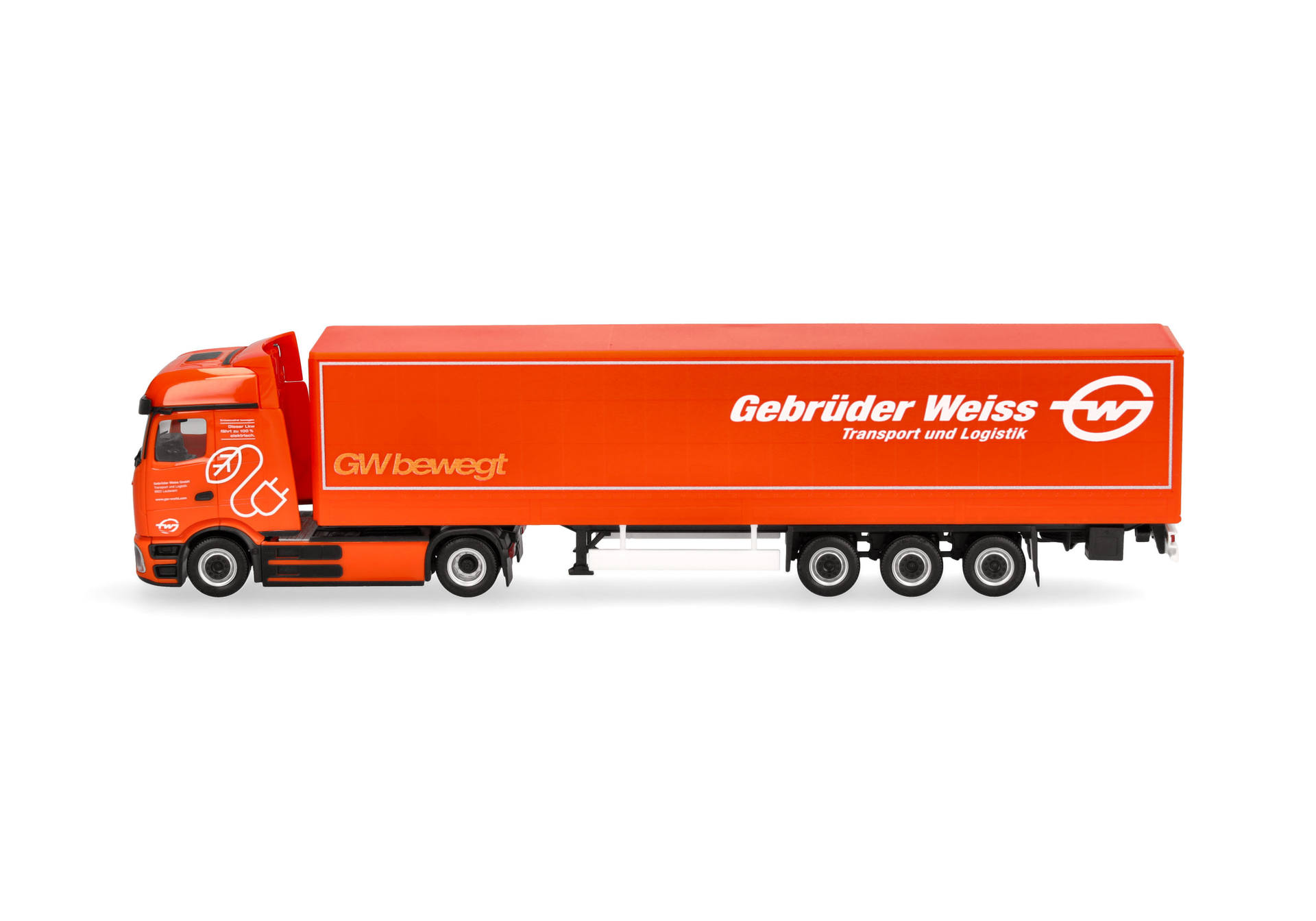 Herpa 320177 | MB eActros 600 ProCabin Bigspace Planen-Sattelzug | Gebrüder Weiss | 1:87
