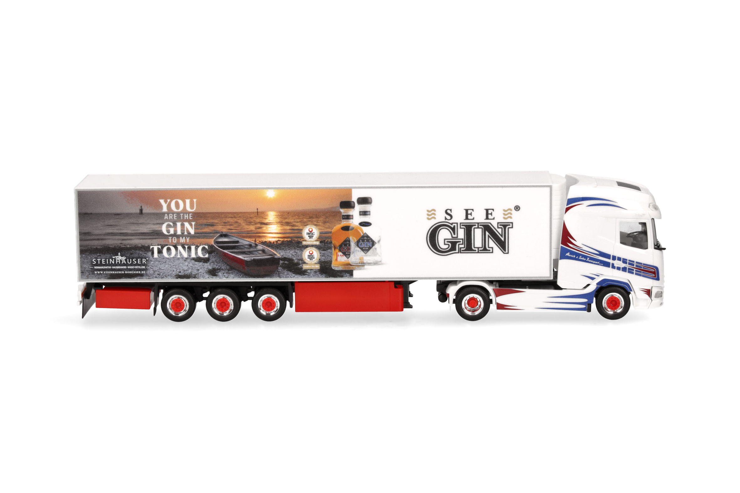Herpa 319034 | DAF XG+ Kühlkoffer-Sattelzug | Aurich & Sohn Transport GmbH/SEE GIN | 1:87