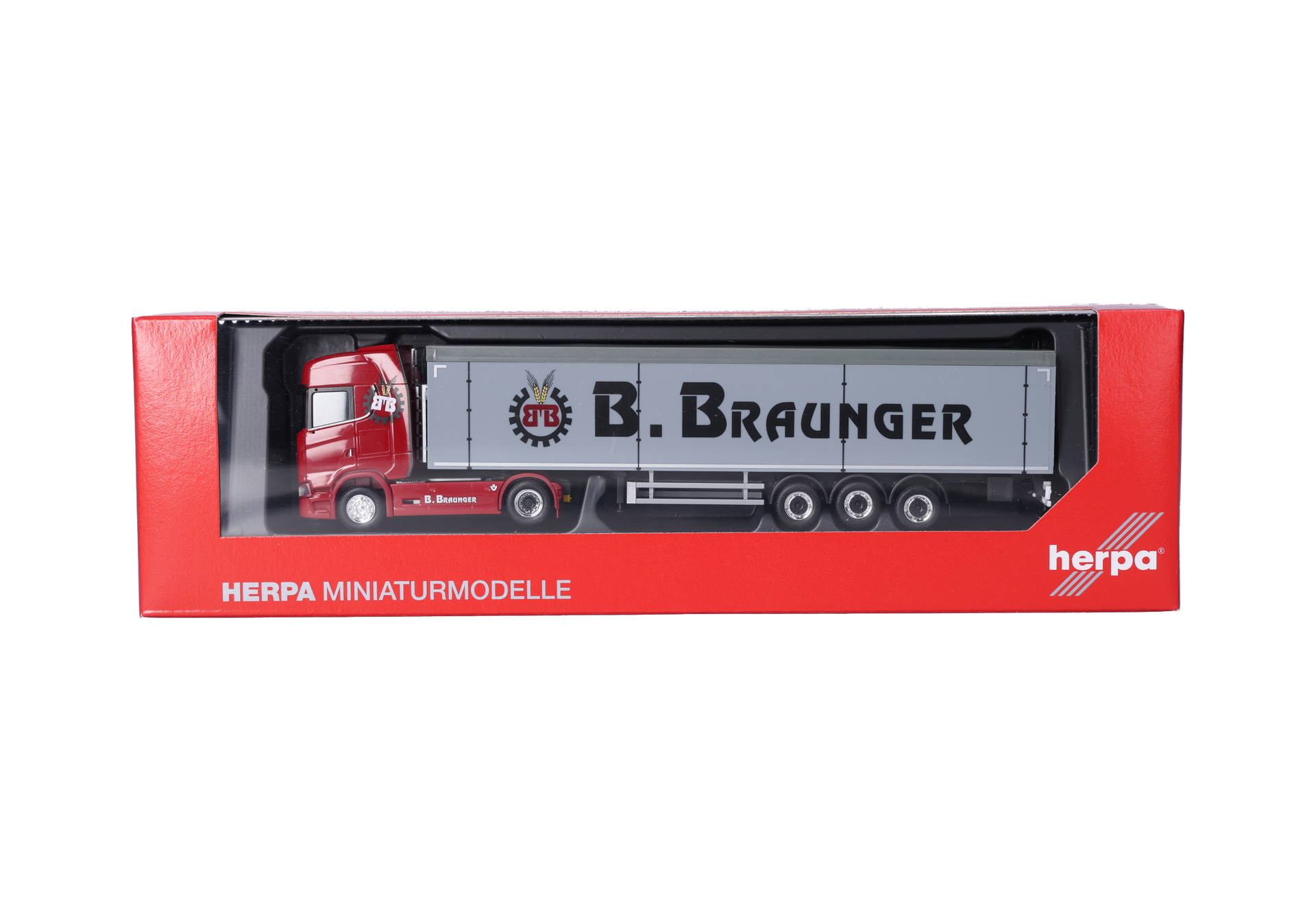 Herpa 321136 | Scania CS 20 Hochdach | Schubboden-Sattelzug | Braunger | 1:87