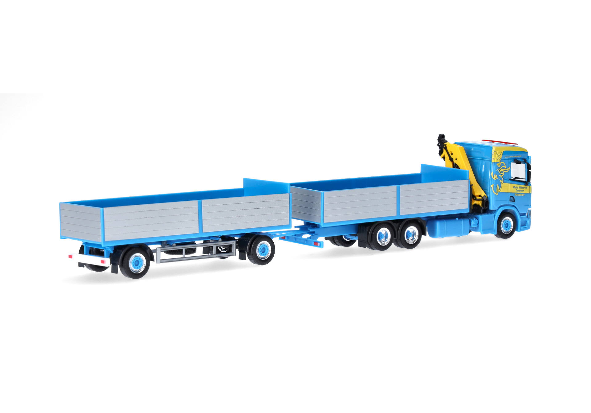 Herpa 926072 | Scania CR 20 ND | Pritschen-Hängerzug mit Ladekran | Martin Wittwer | 1:87