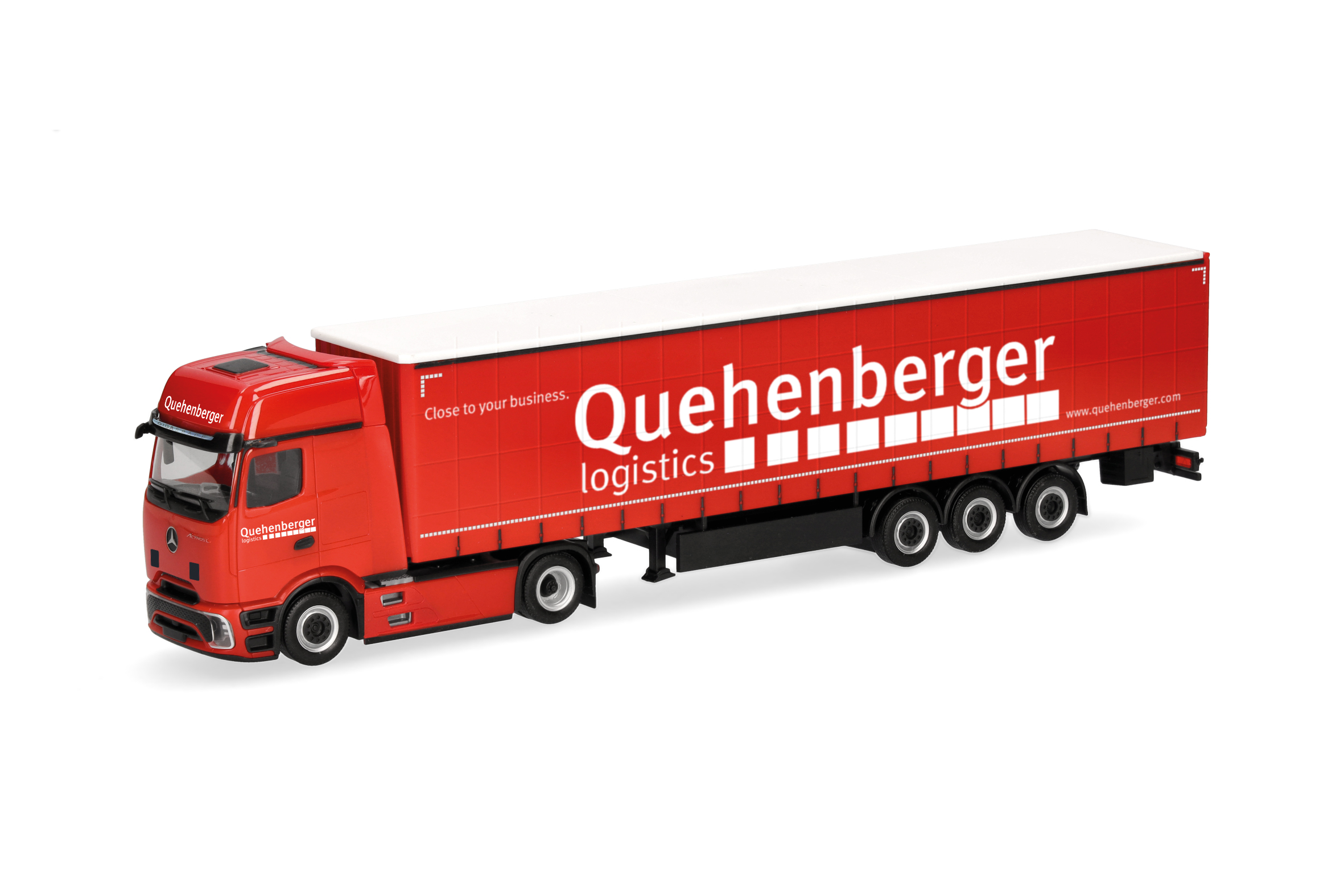 Herpa 321344 | MB Actros L ProCabin Gigaspace | Gardinenplanen-Sattelzug | Quehenberger | 1:87