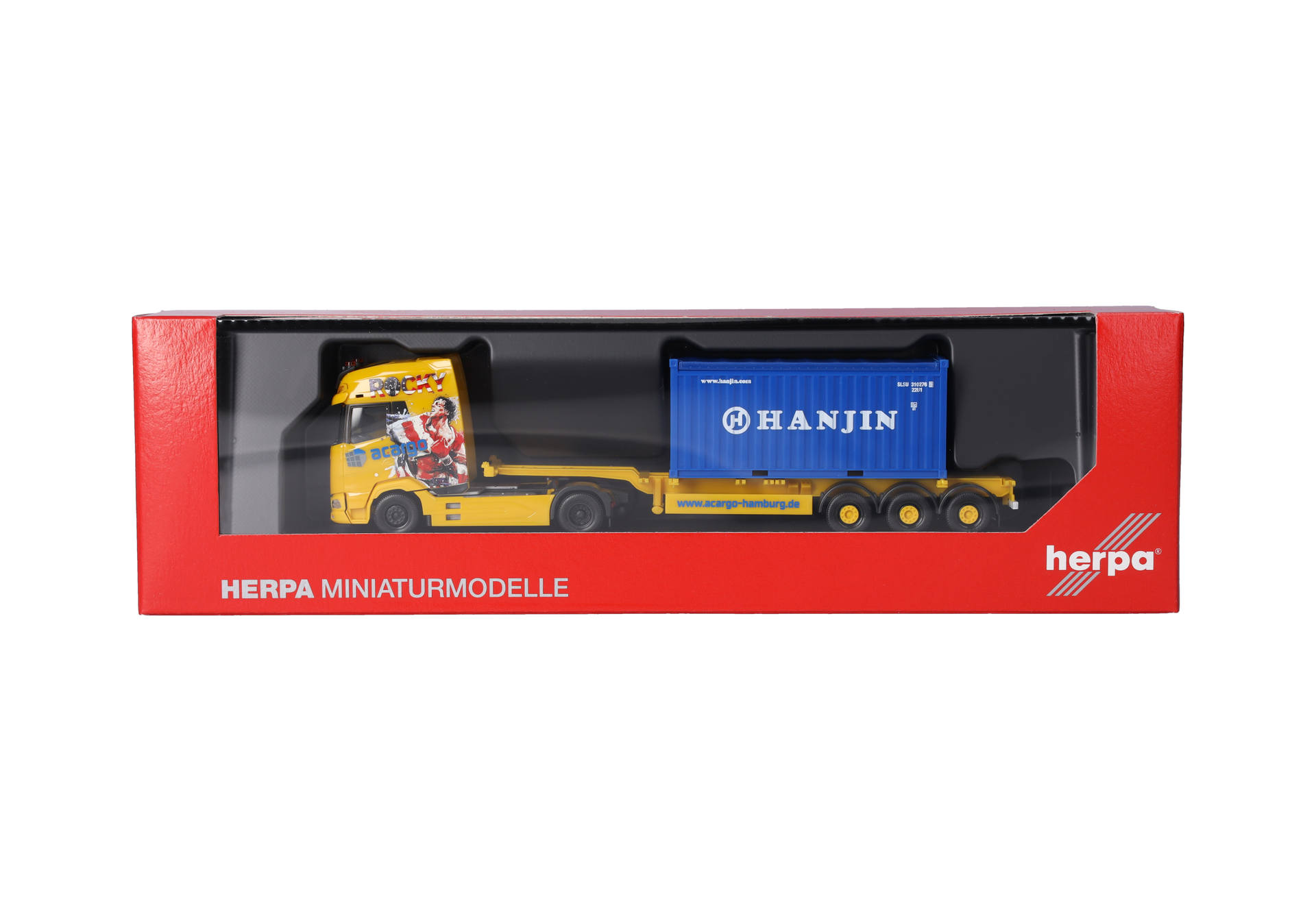 Herpa 320672 | DAF XG+ Container-Sattelzug | Acargo / 20 ft. Open Top Hanjin | 1:87