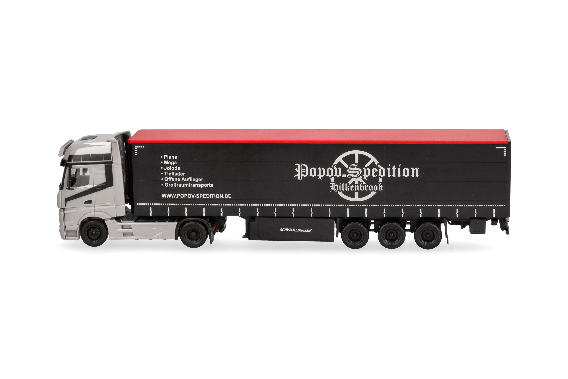 Herpa 318891 | MB Actros L Gigaspace Gardinenplanen-Sattelzug | Popov Spedition | 1:87
