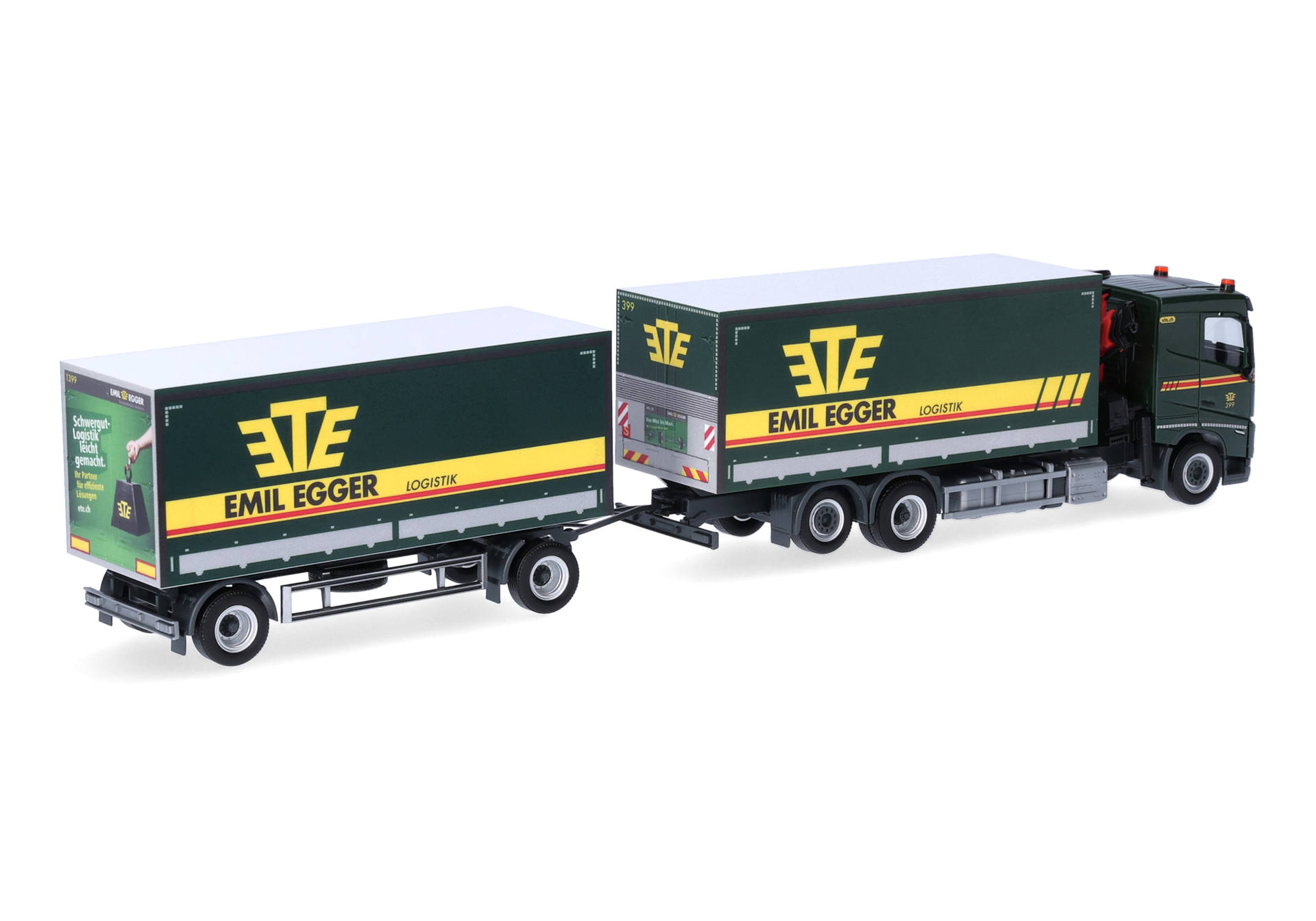 Herpa 320504 | Volvo FH 2020 | Flachdach Planen-Hängerzug mit Kran | Emil Egger |  1:87